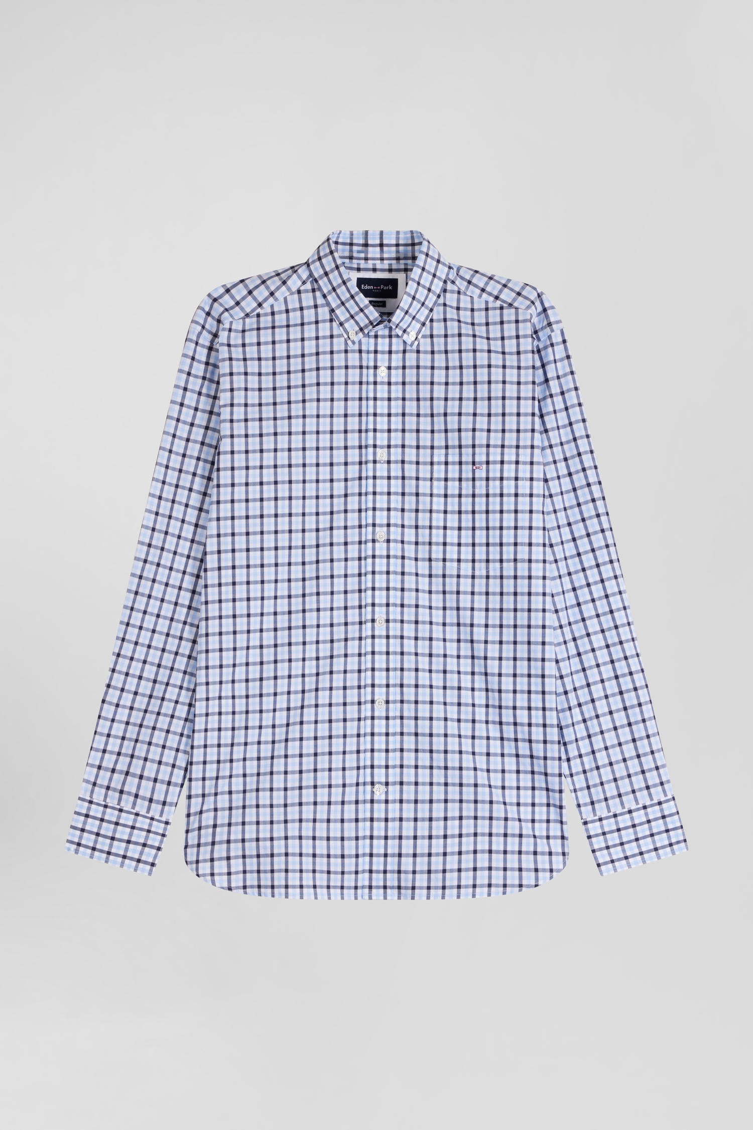 Regular blue and white checked cotton poplin shirt