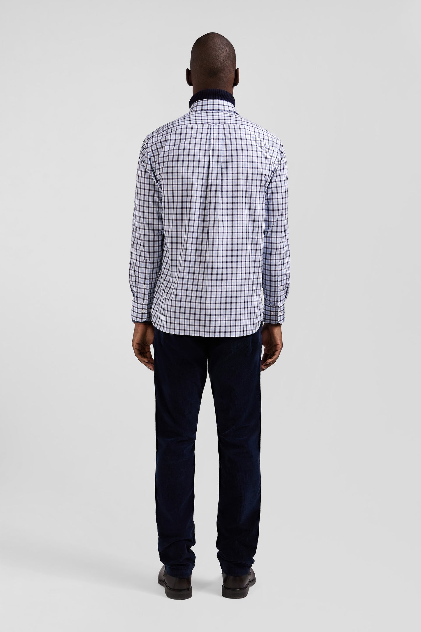 Regular blue and white checked cotton poplin shirt