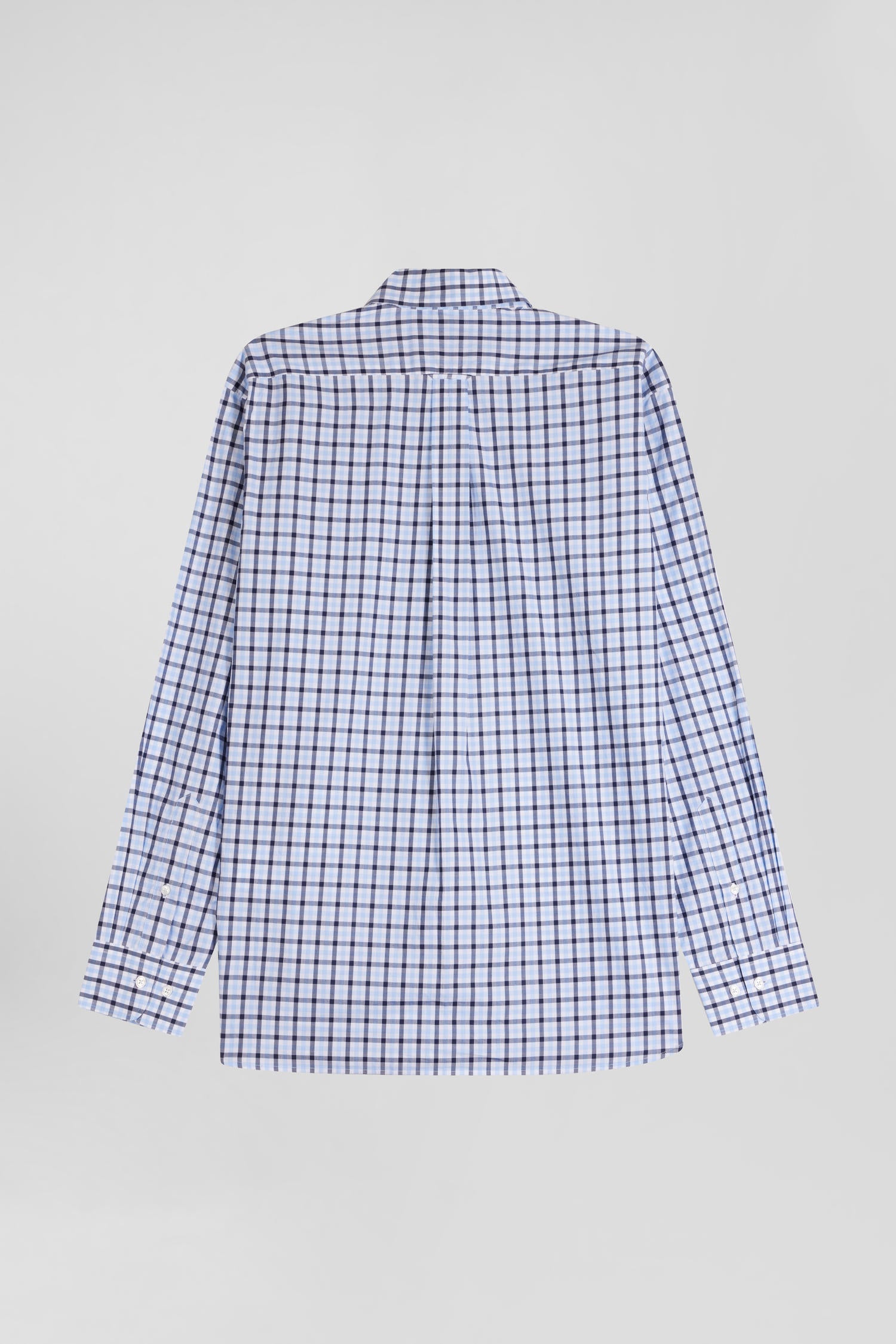 Regular blue and white checked cotton poplin shirt