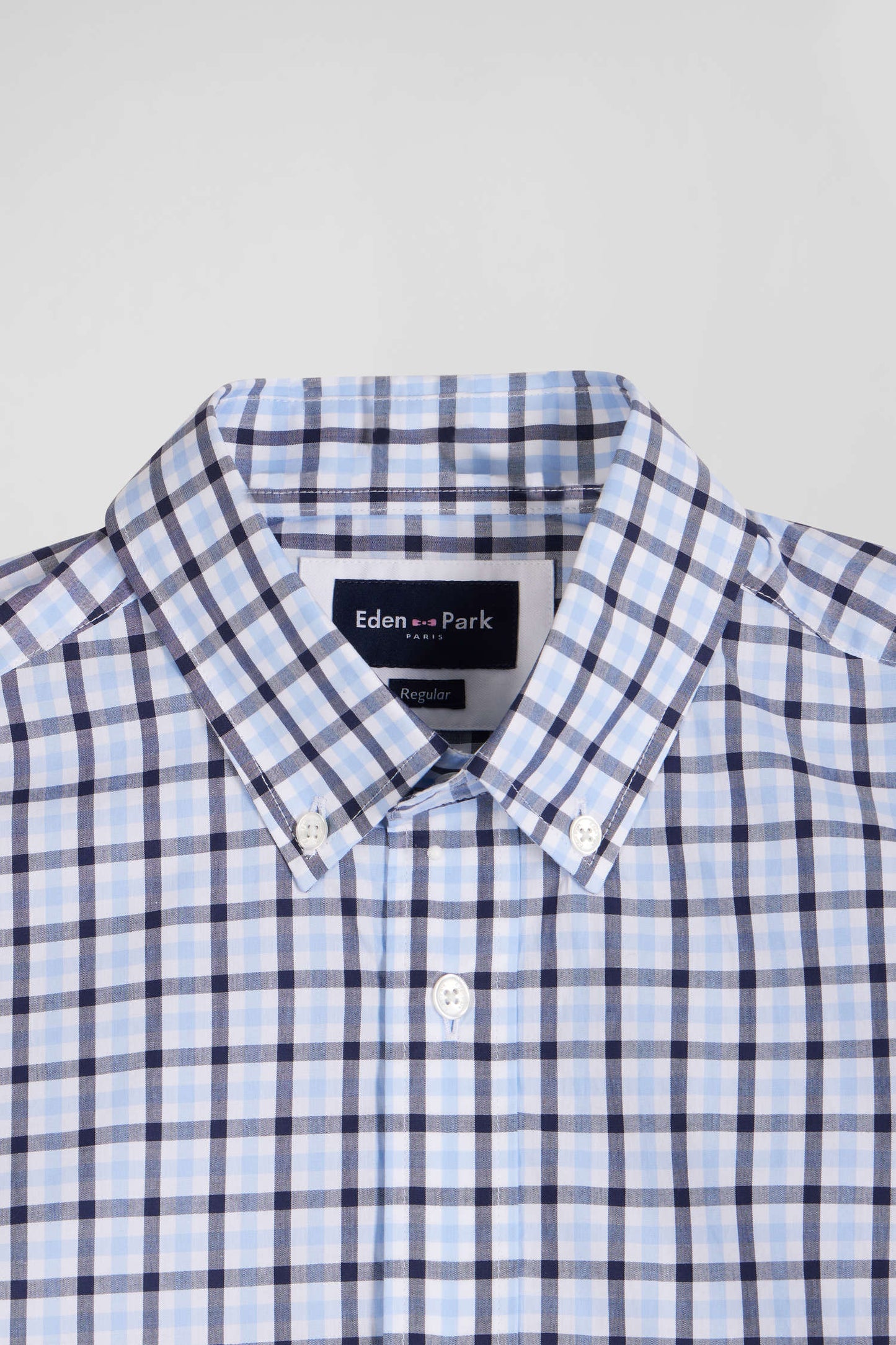 Regular blue and white checked cotton poplin shirt