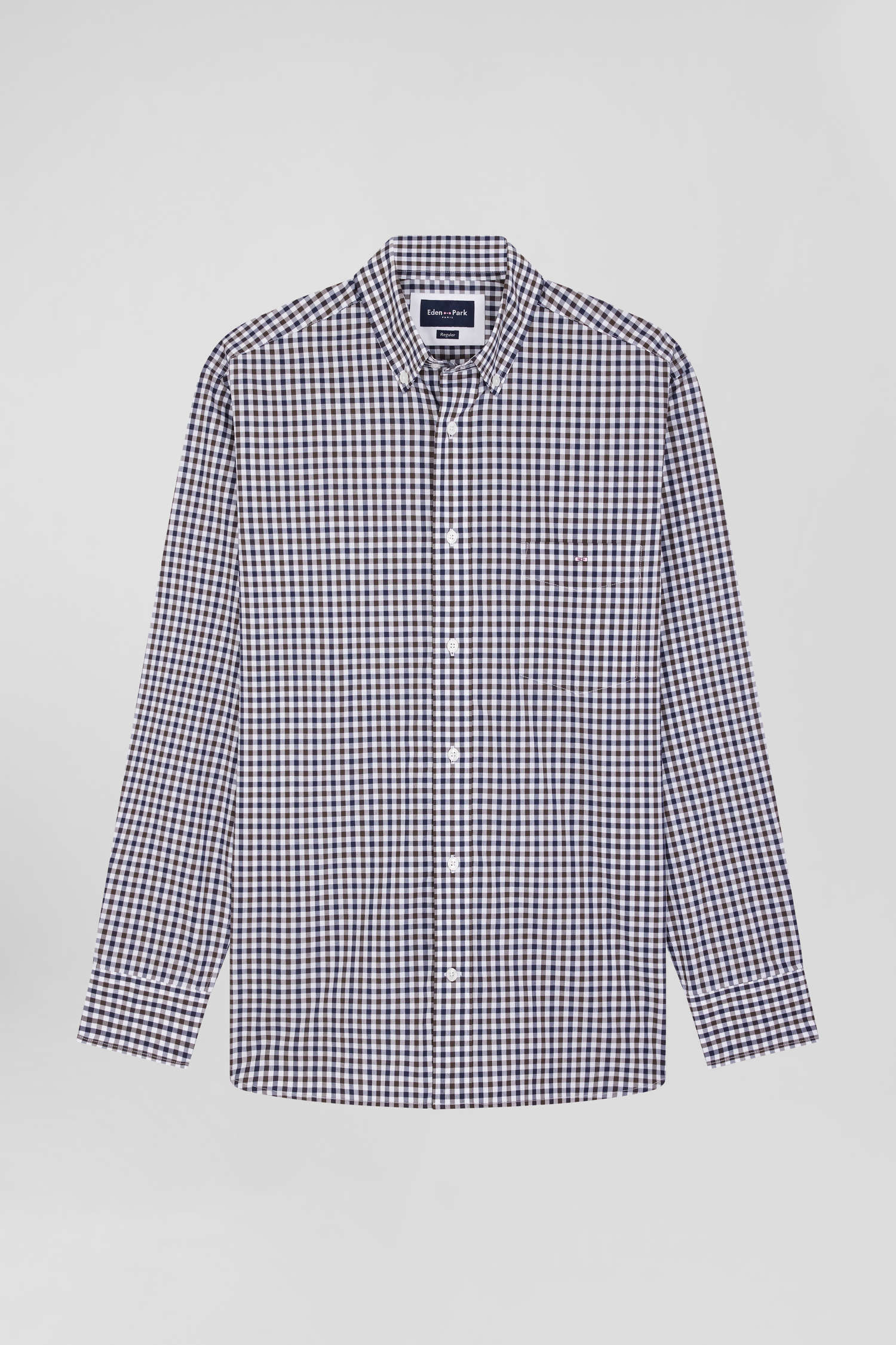 Regular navy and white checked cotton poplin shirt