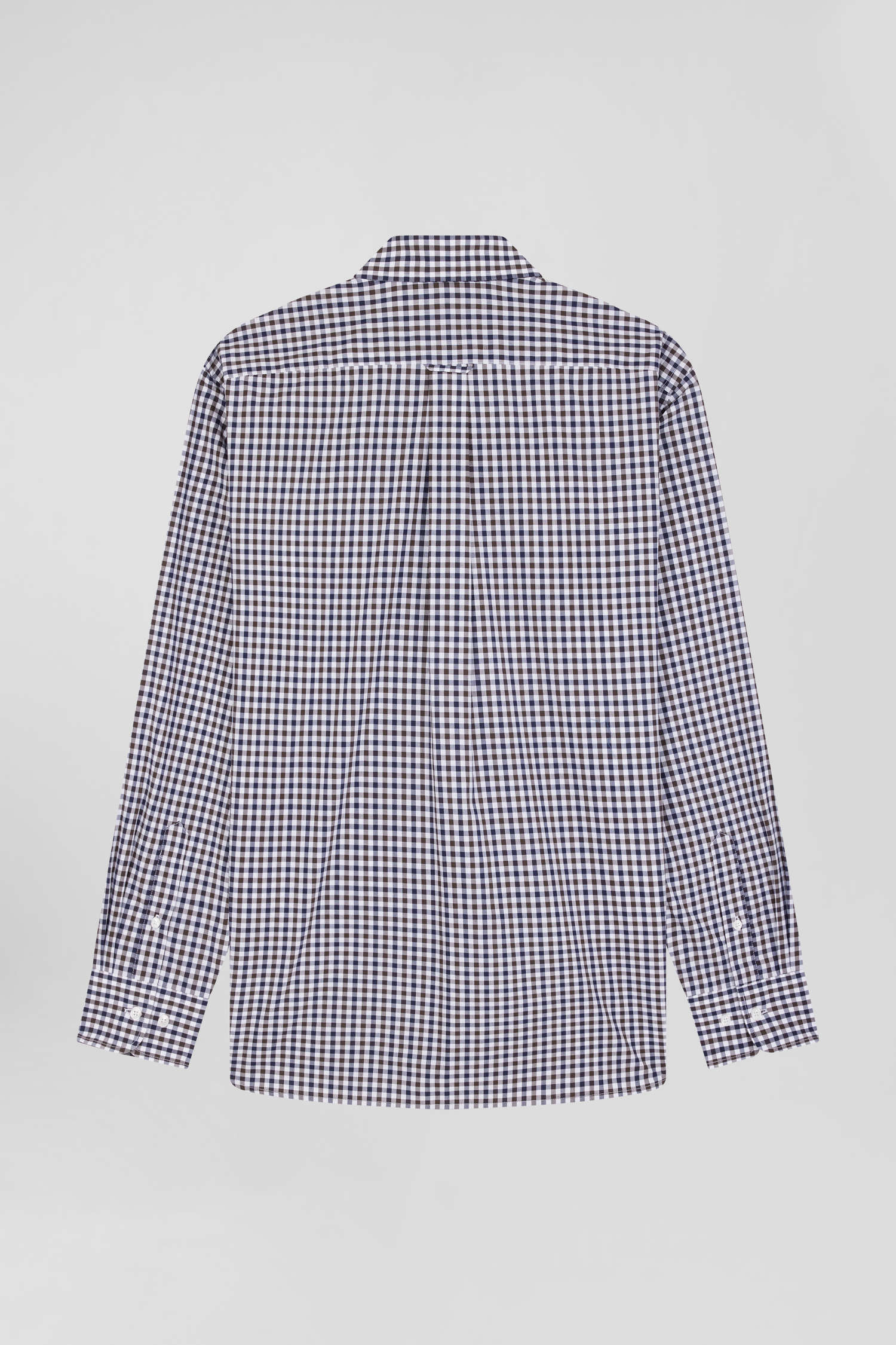 Regular navy and white checked cotton poplin shirt