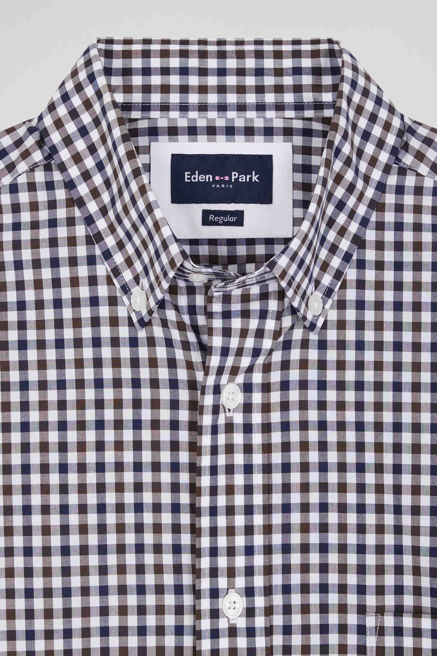 Regular navy and white checked cotton poplin shirt