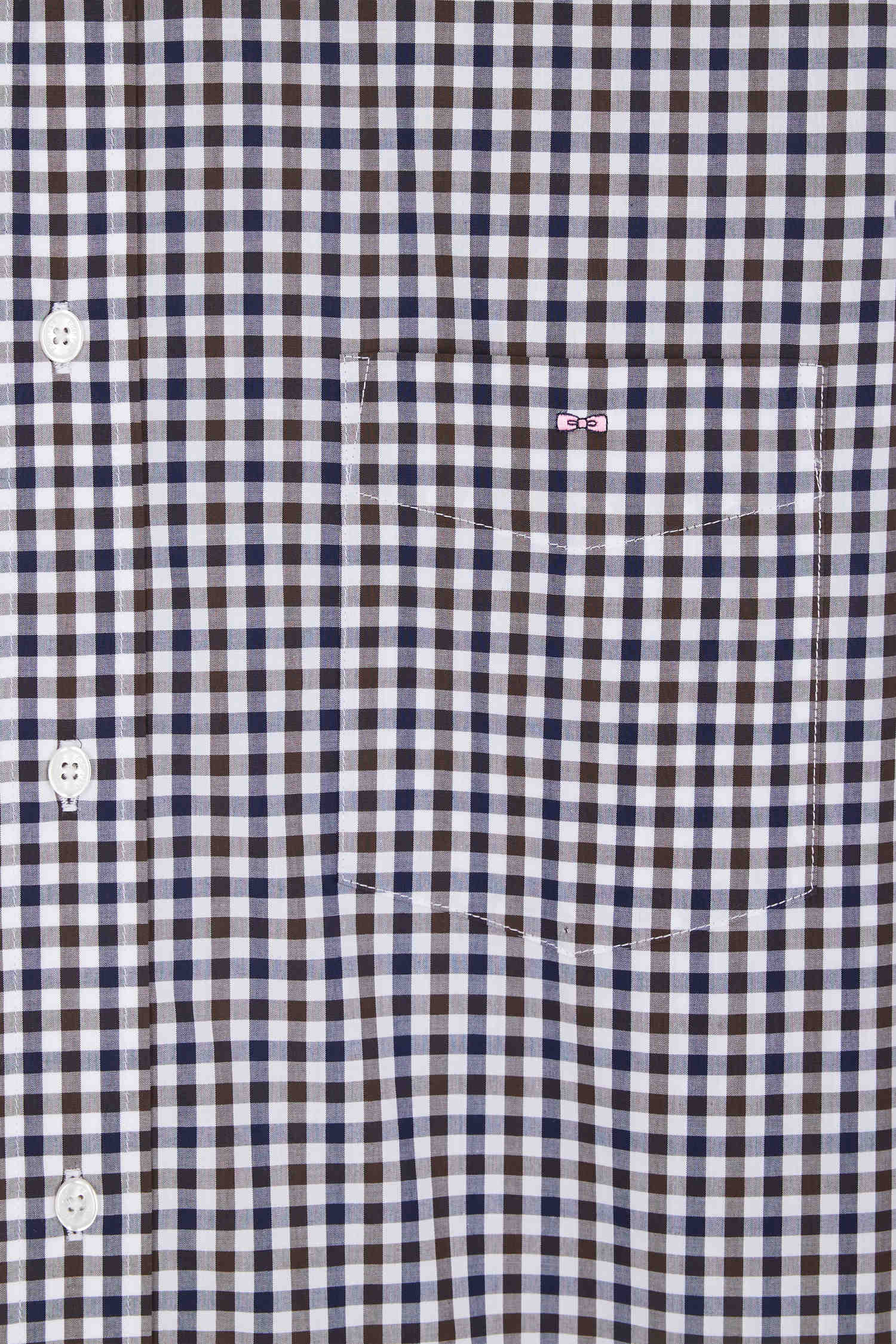 Regular navy and white checked cotton poplin shirt