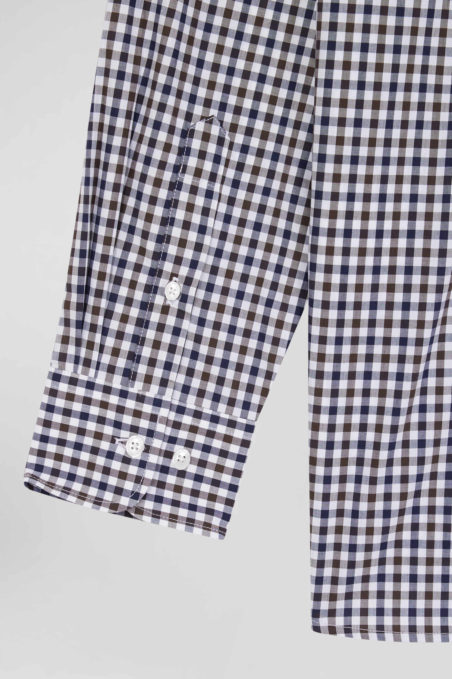 Regular navy and white checked cotton poplin shirt