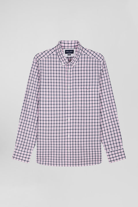 Regular pink and white checked cotton poplin shirt - Image 2