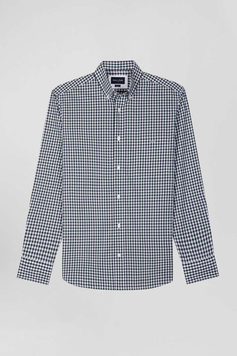 Regular green and white checked cotton poplin shirt - Image 2