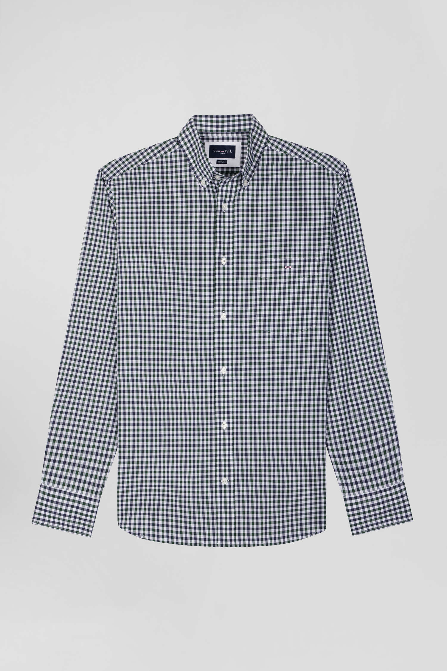 Regular green and white checked cotton poplin shirt