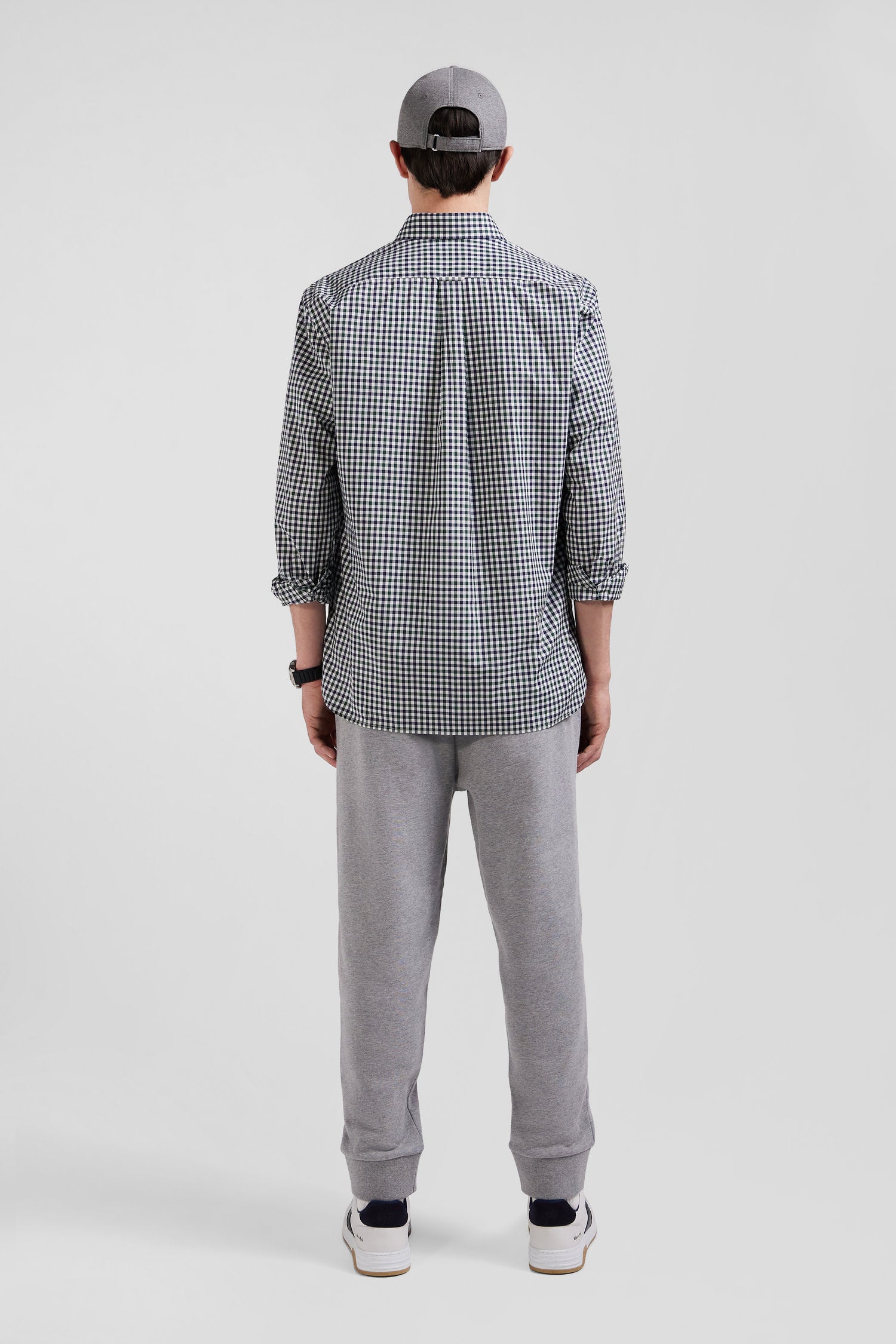 Regular green and white checked cotton poplin shirt