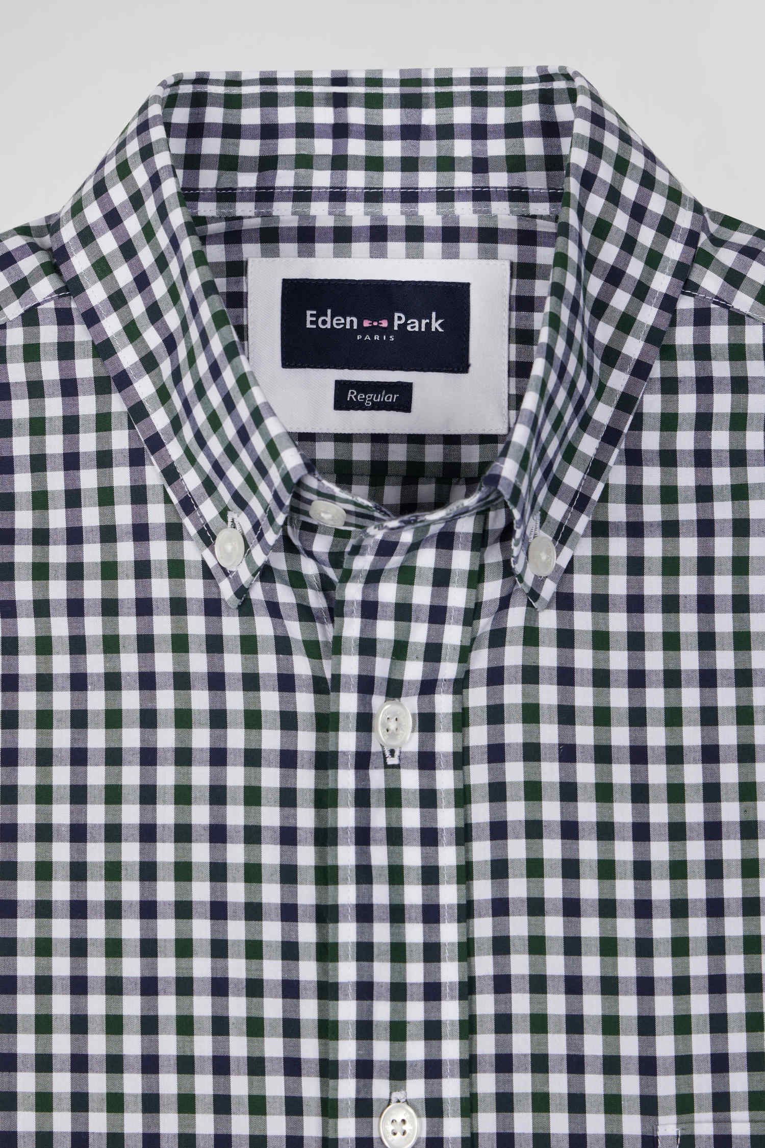 Regular green and white checked cotton poplin shirt