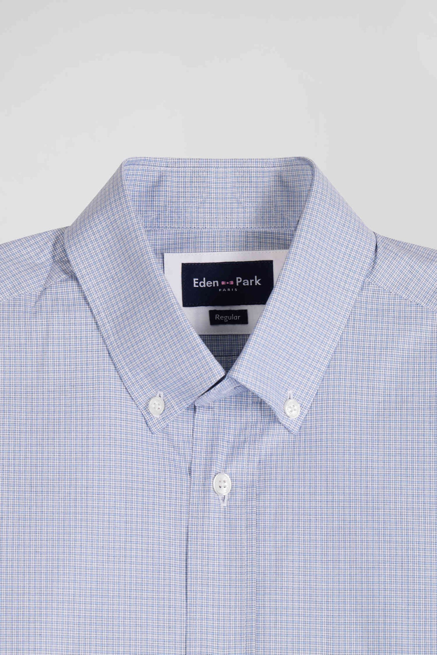 Regular sky blue cotton shirt with micro checks