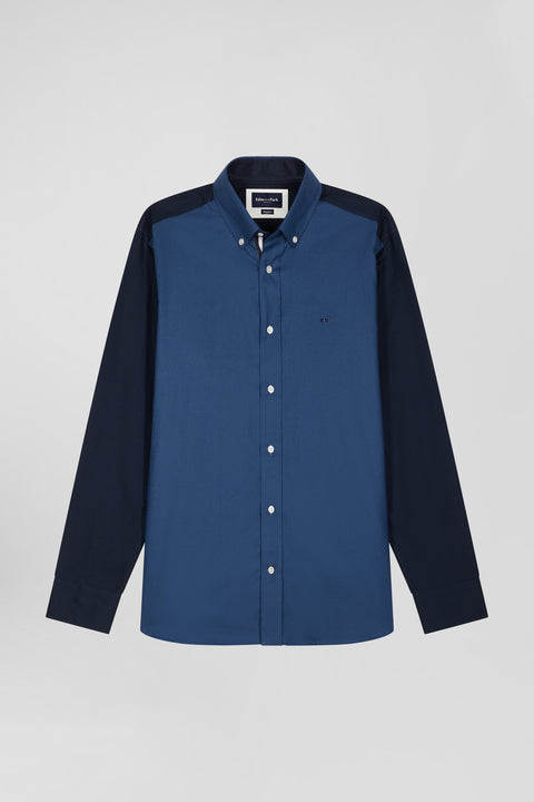 Regular camel pinpoint cotton bicolour shirt with back embroidery - Image 2