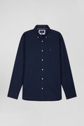 Regular navy blue oxford cotton shirt with back embroidery