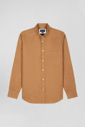 Regular plain camel piqué cotton shirt