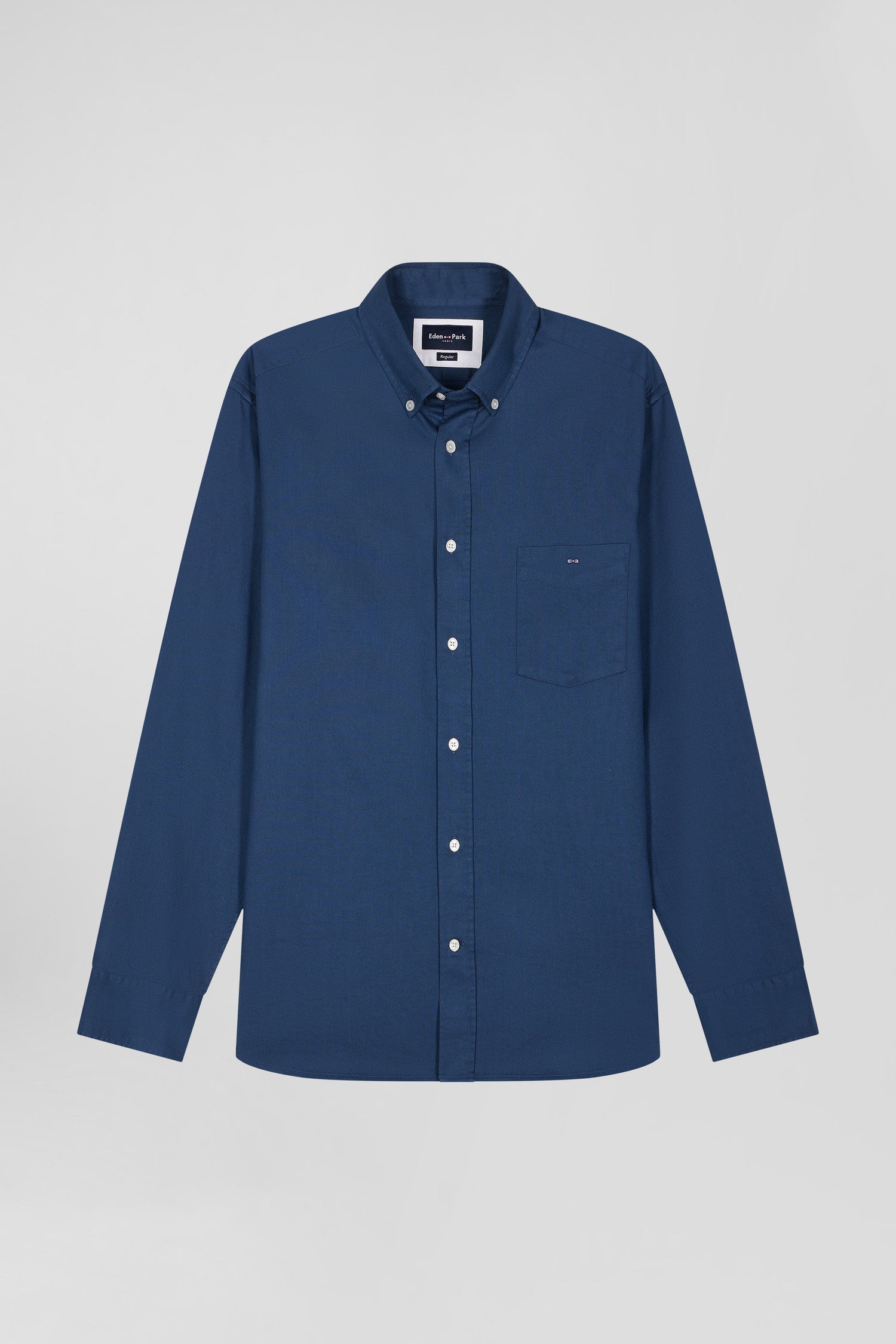 Regular plain blue piqué cotton shirt