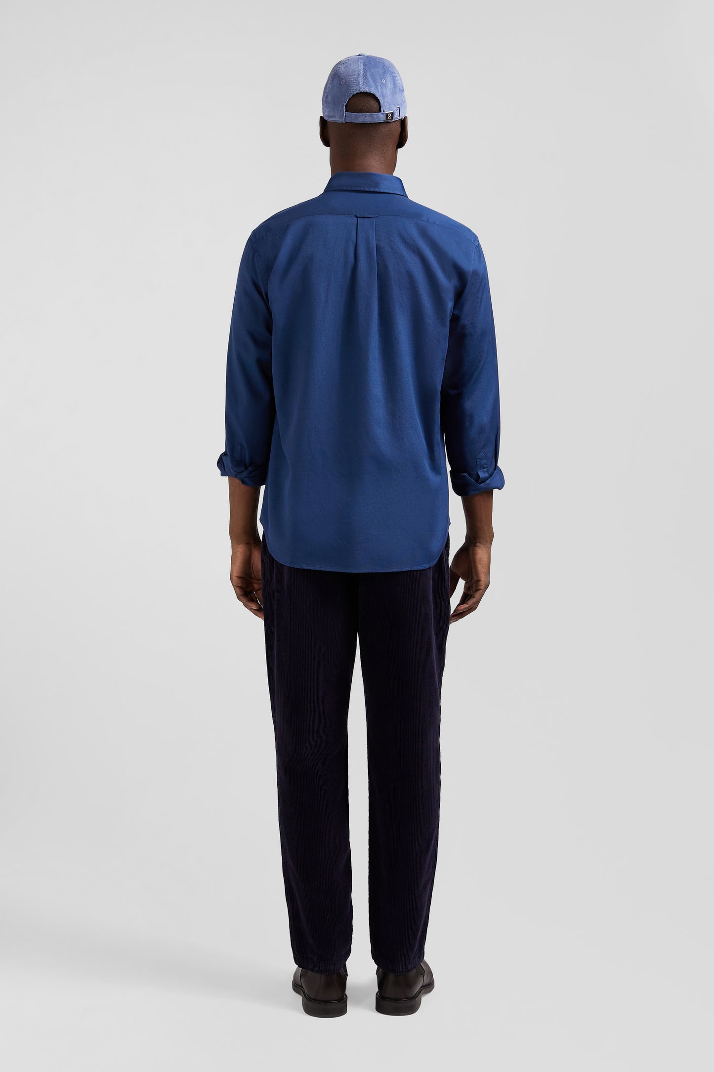 Regular plain blue piqué cotton shirt