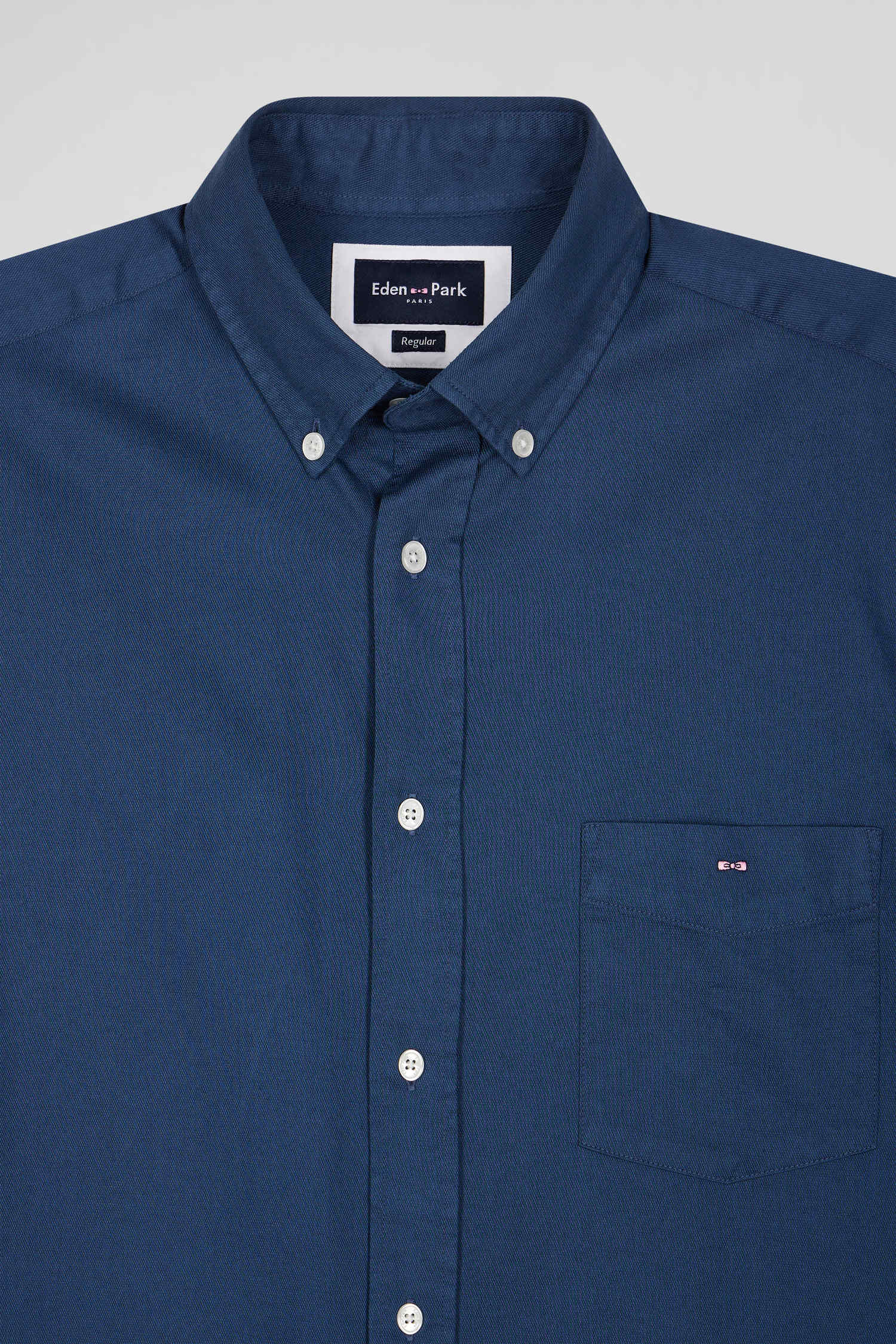 Regular plain blue piqué cotton shirt