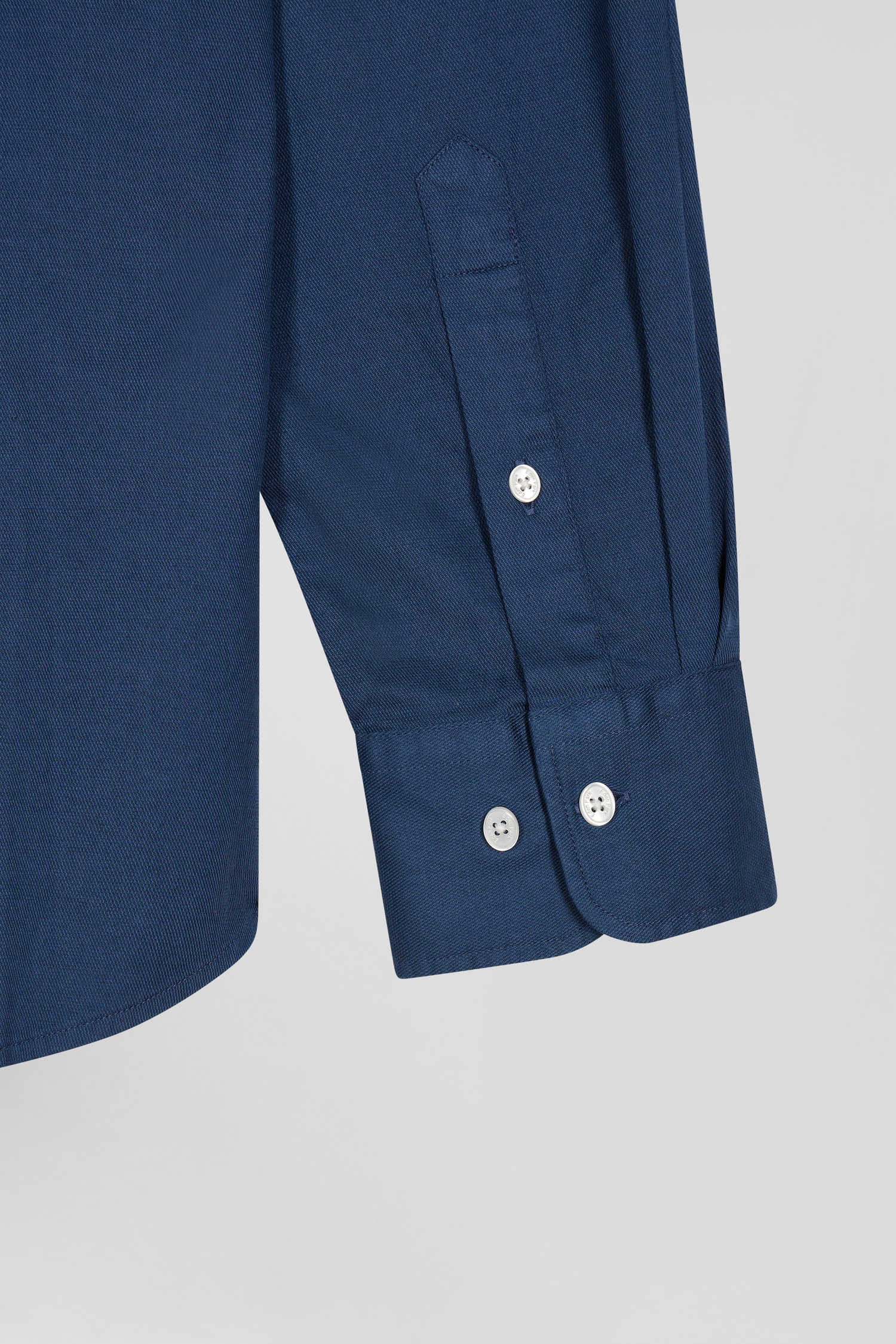 Regular plain blue piqué cotton shirt