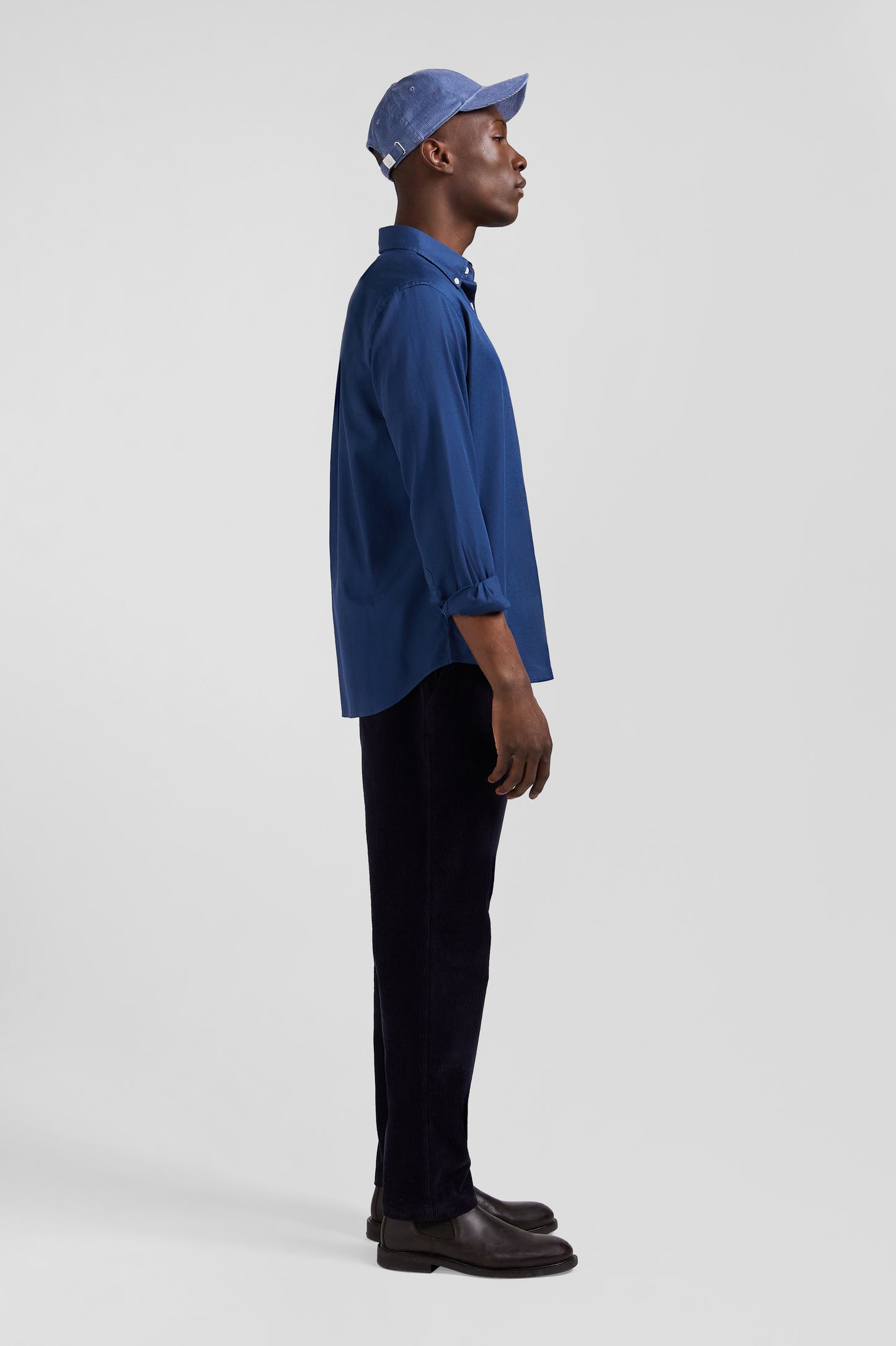 Regular plain blue piqué cotton shirt