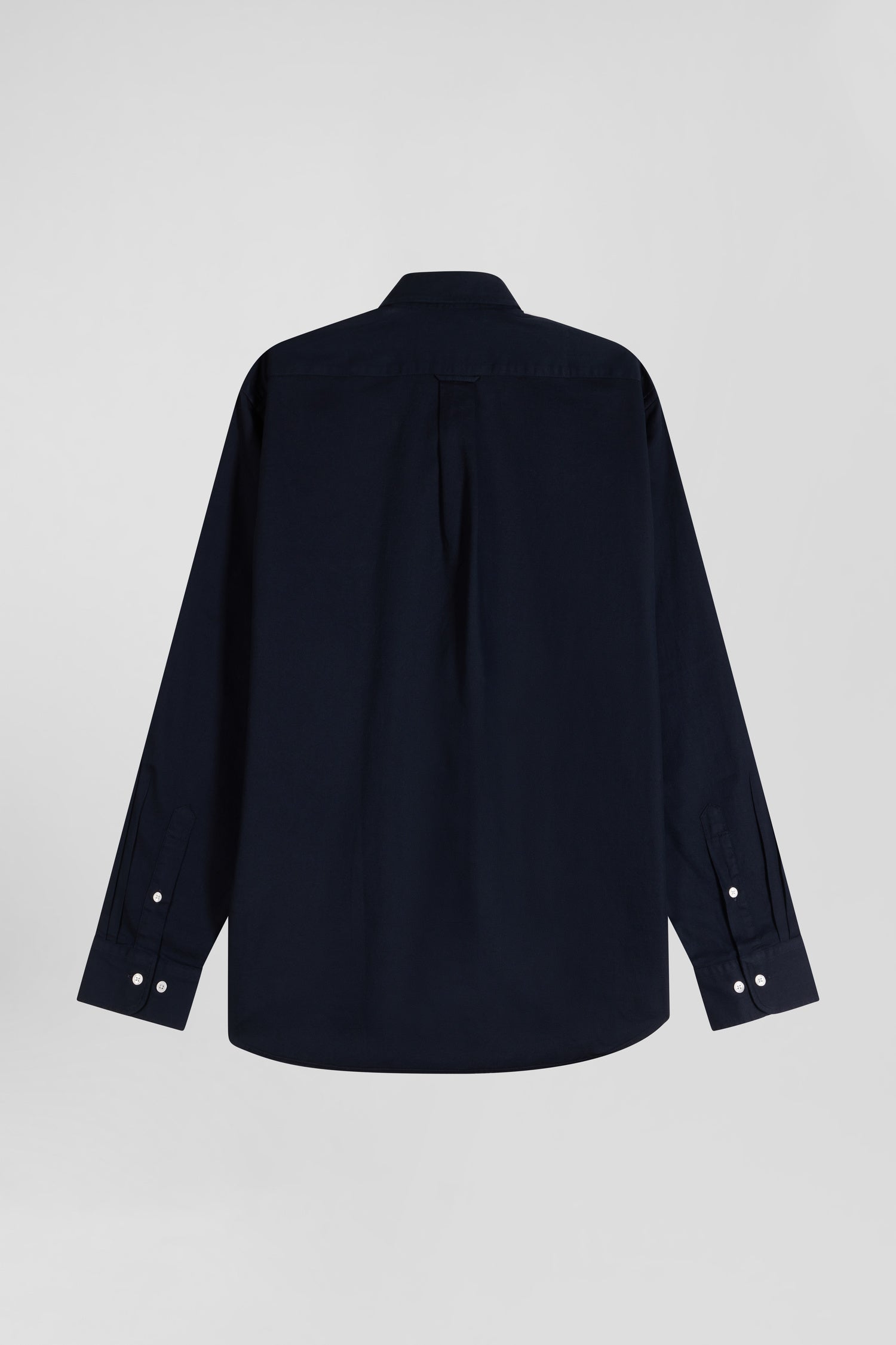 Regular plain navy blue piqué cotton shirt