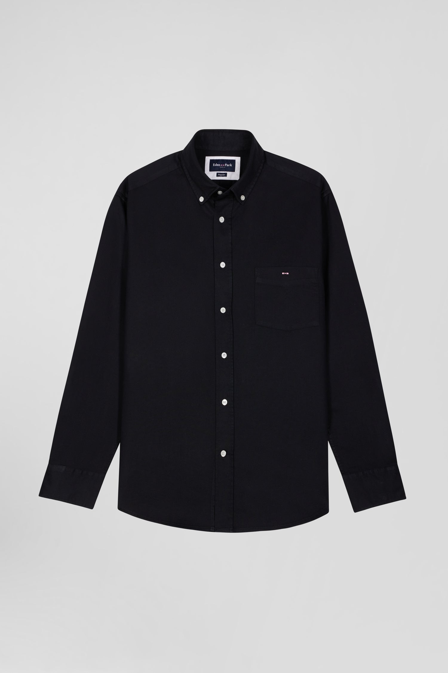 Regular plain black piqué cotton shirt