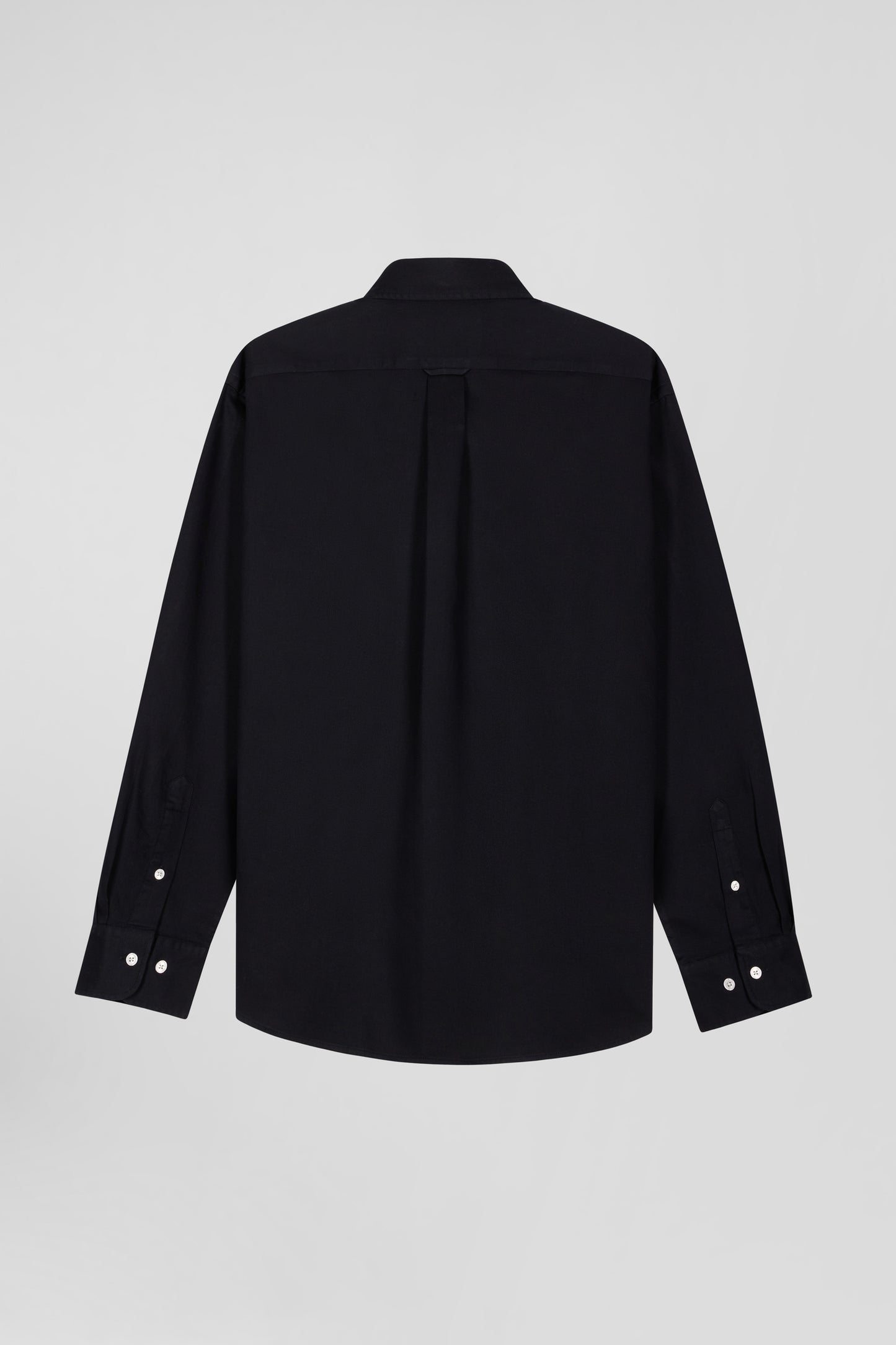 Regular plain black piqué cotton shirt