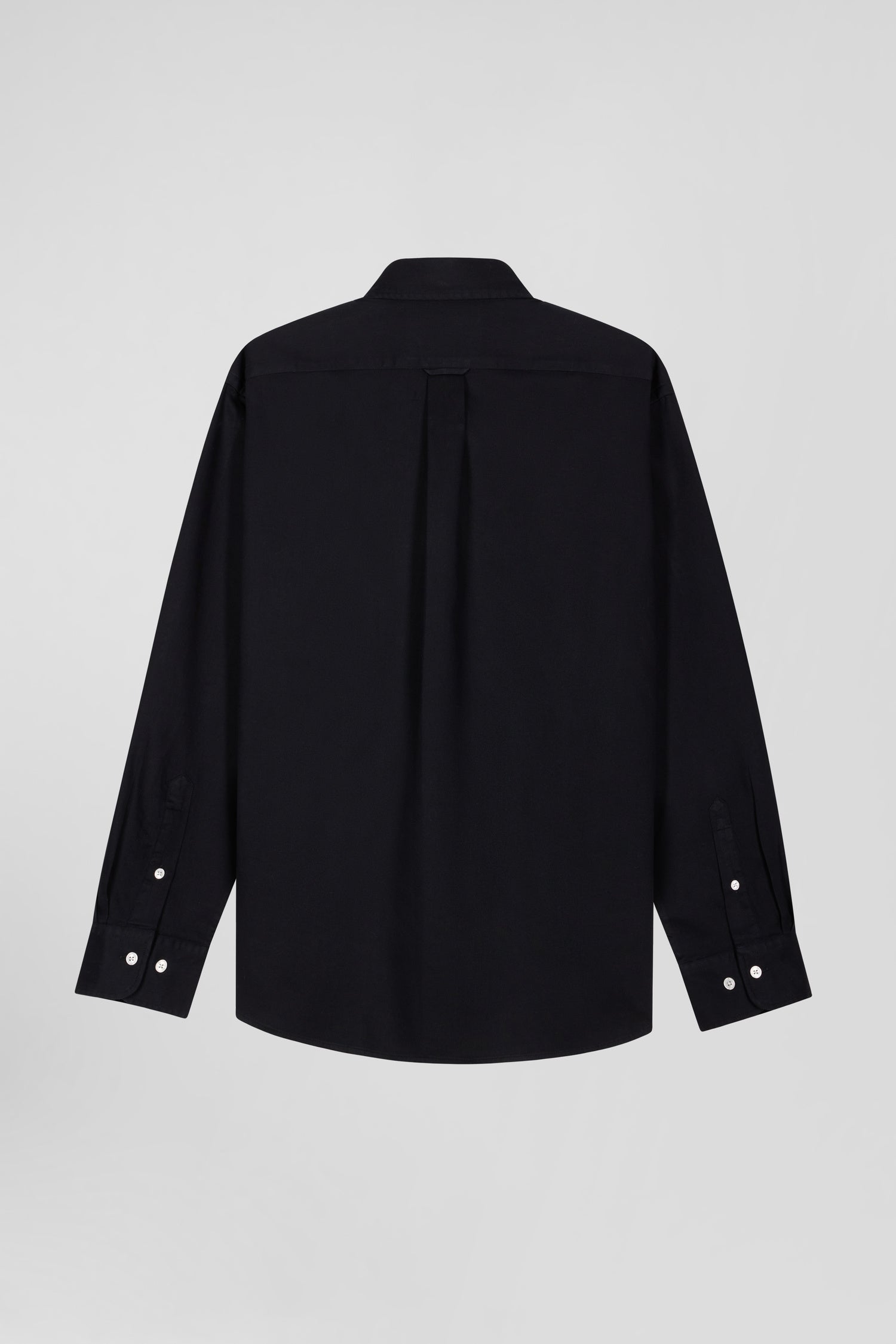 Regular plain black piqué cotton shirt