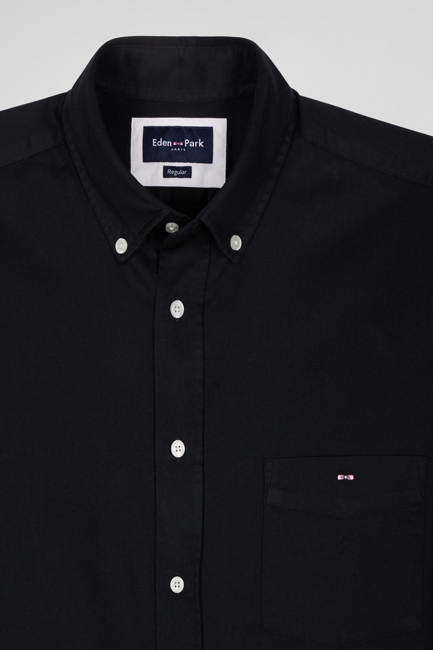 Regular plain black piqué cotton shirt