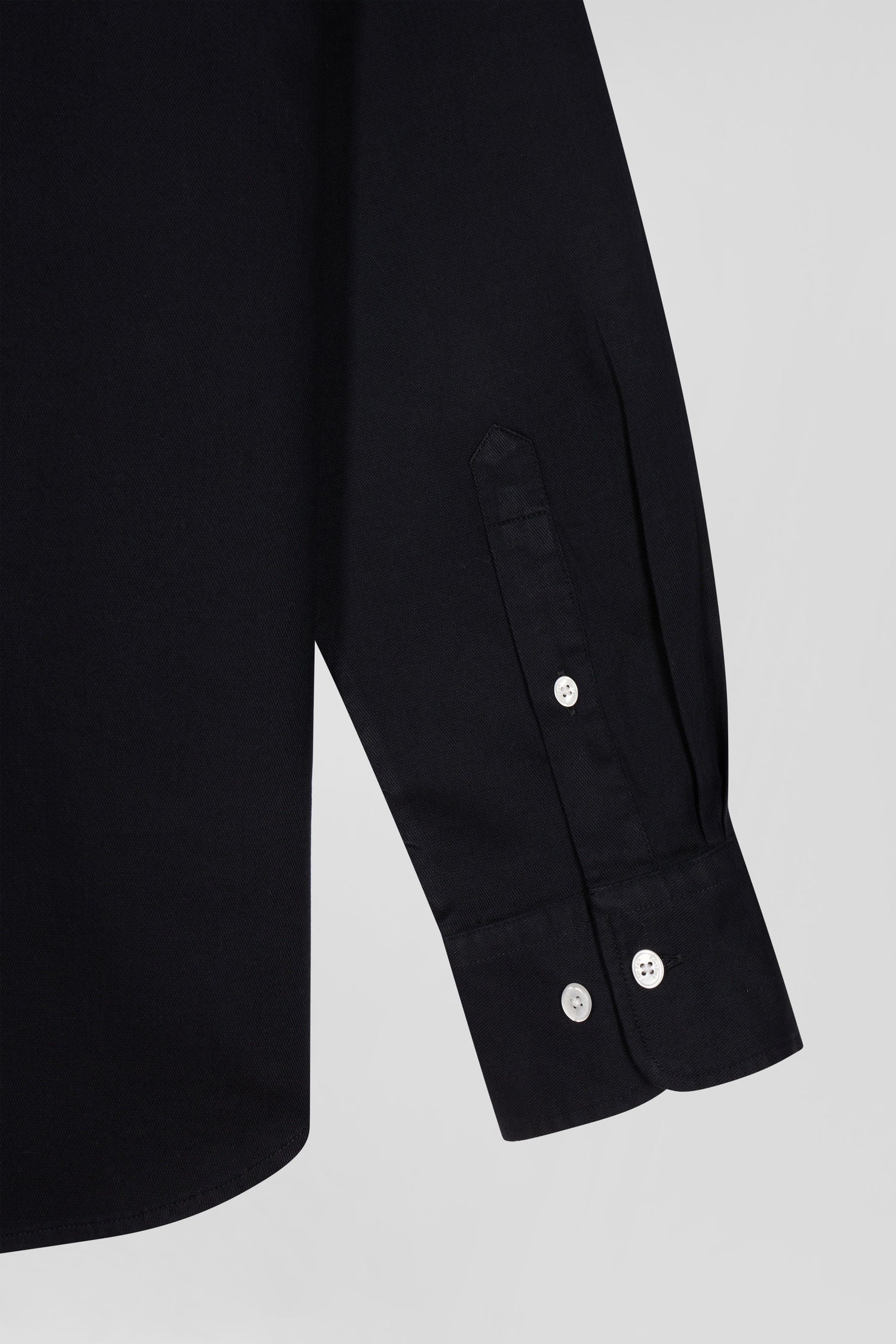 Regular plain black piqué cotton shirt