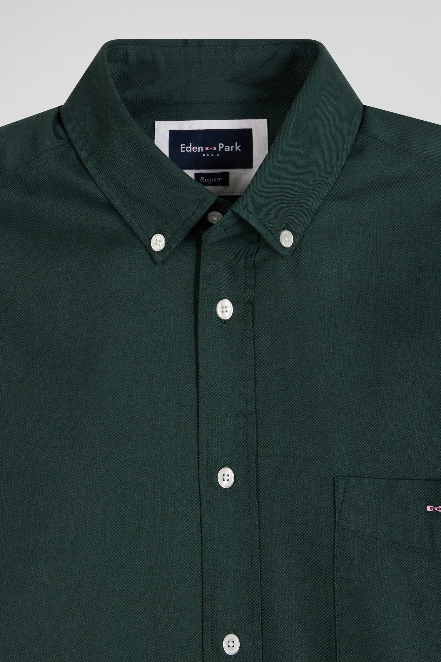 Regular plain green piqué cotton shirt