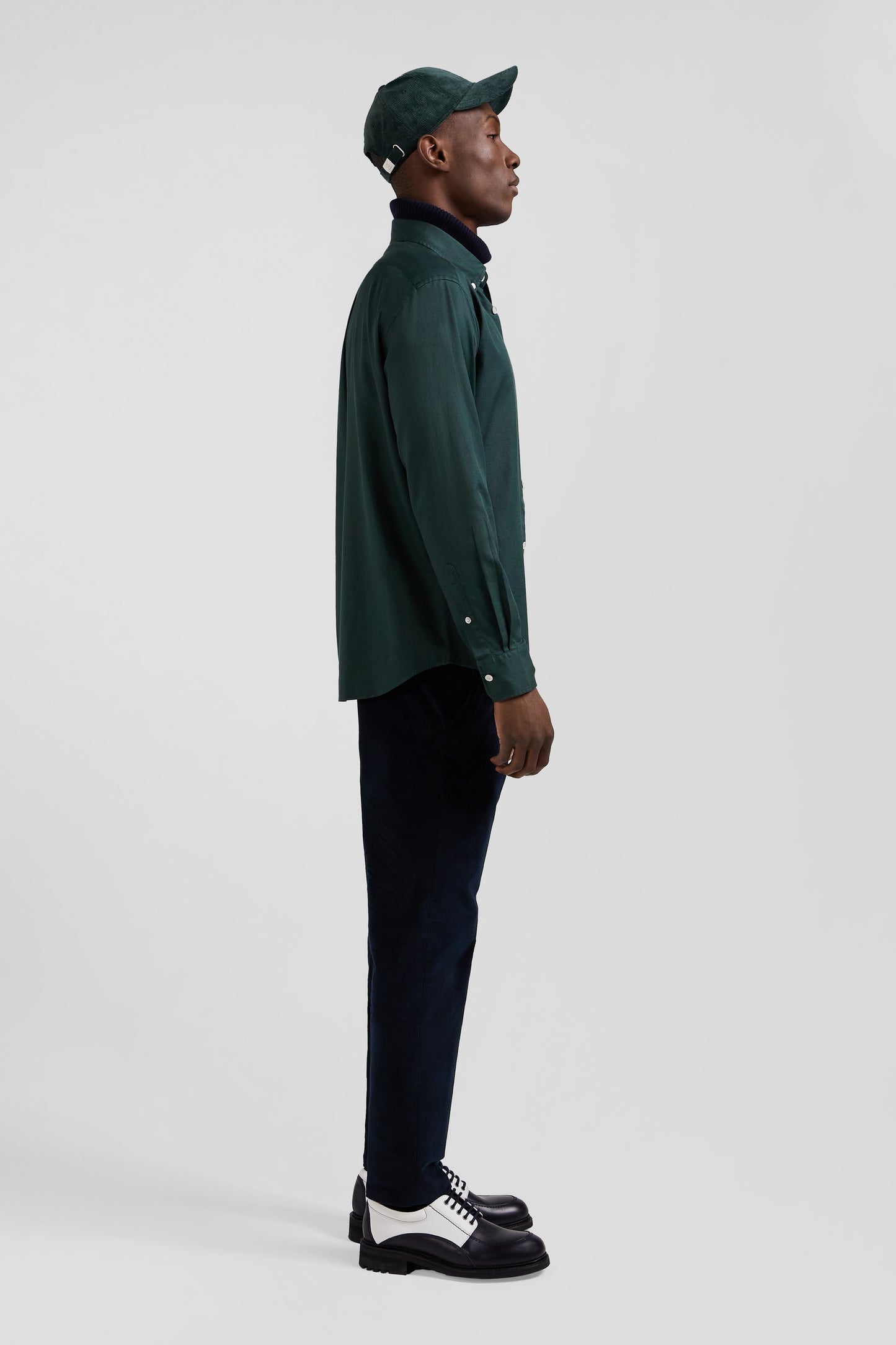 Regular plain green piqué cotton shirt