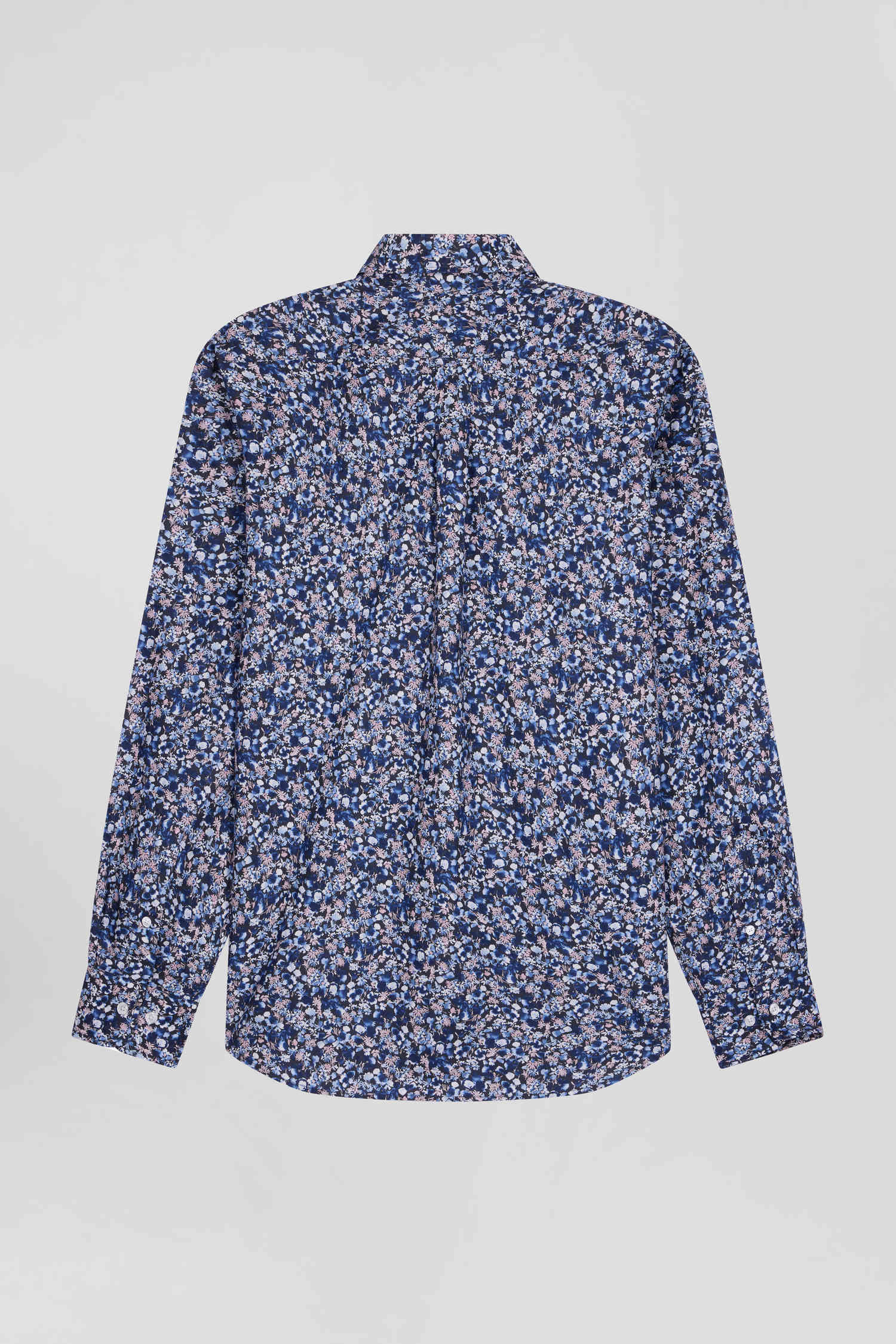 Regular navy blue Pima cotton poplin shirt with micro floral print