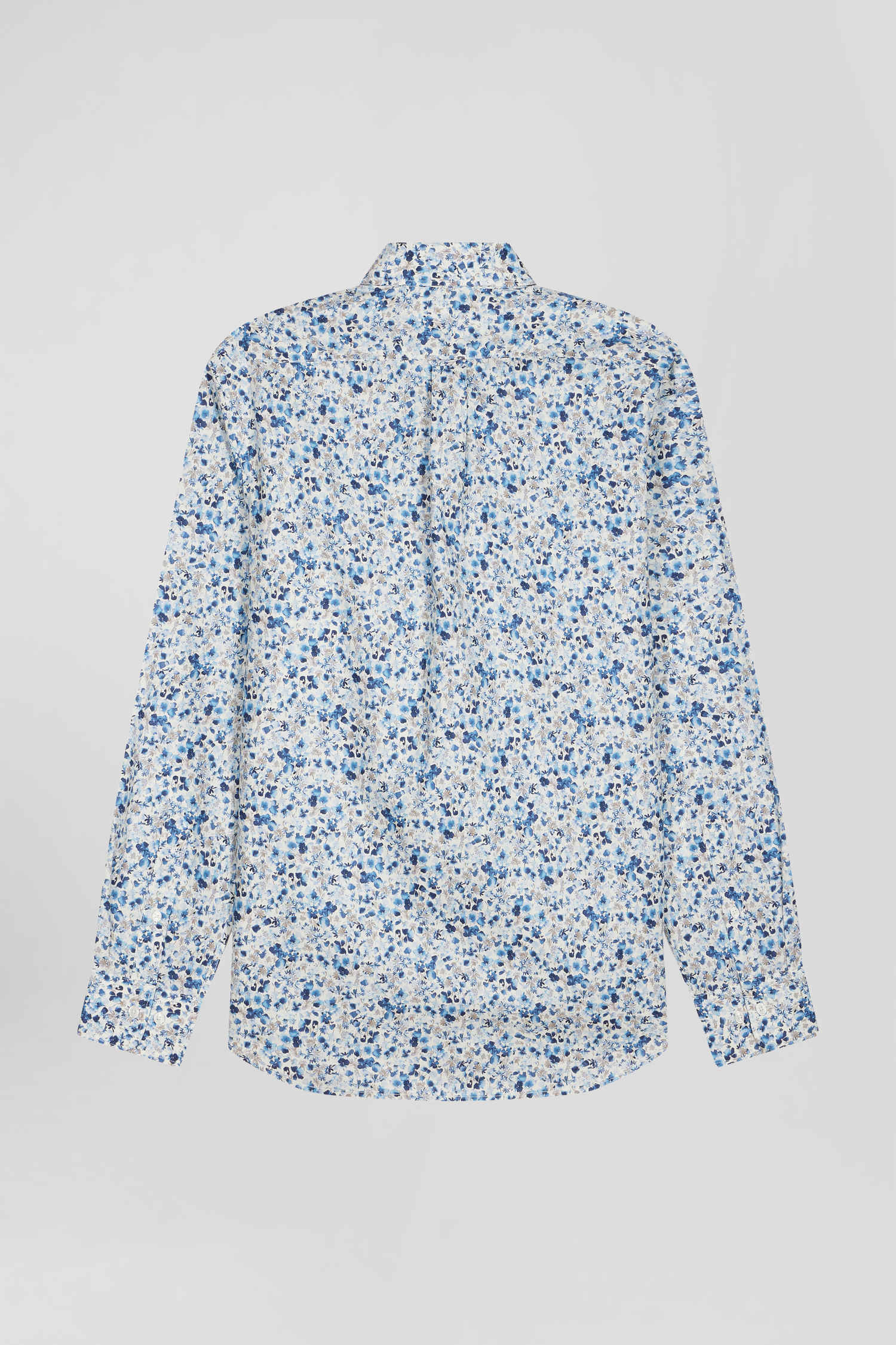 Regular ecru Pima cotton poplin shirt micro floral print