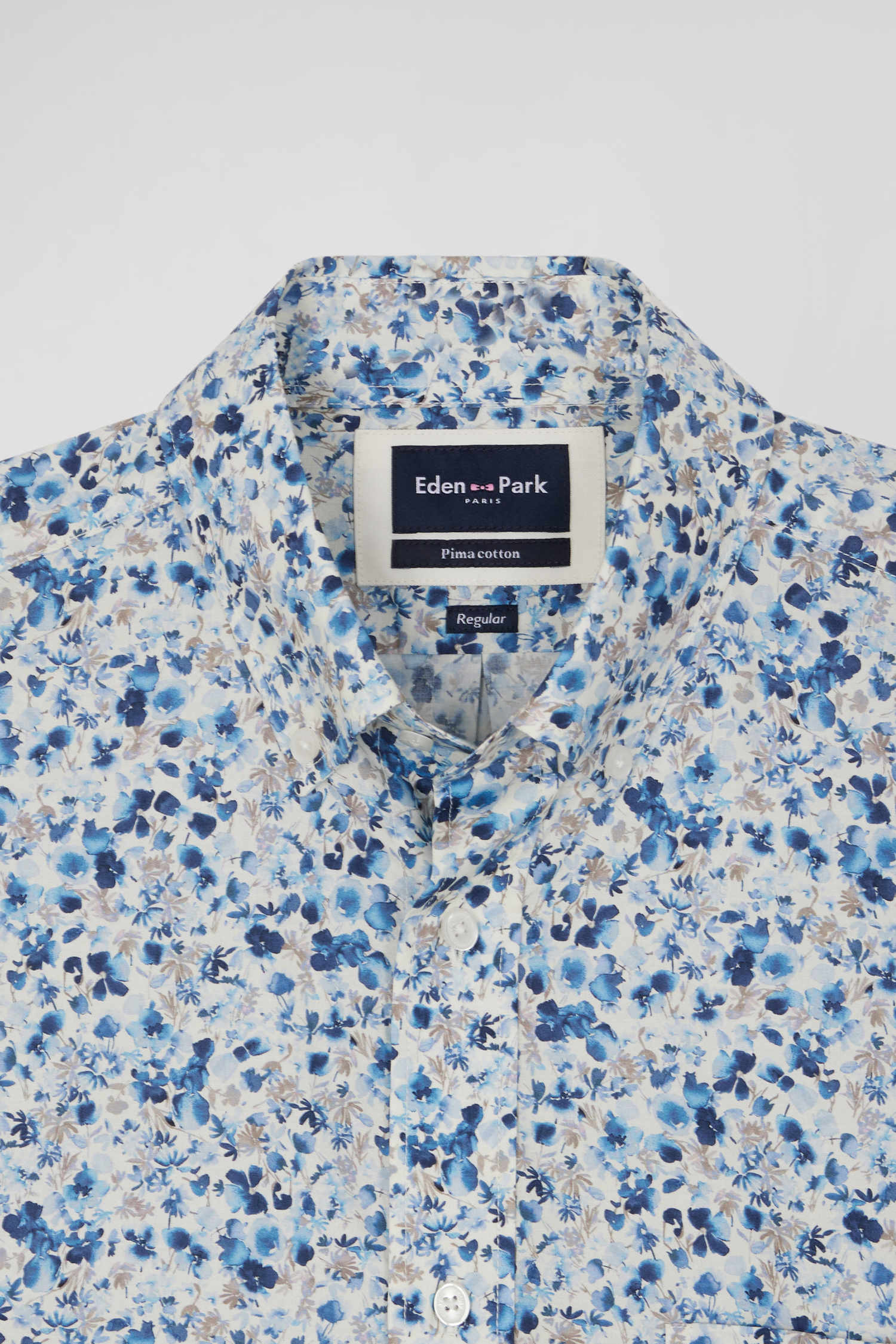 Regular ecru Pima cotton poplin shirt micro floral print