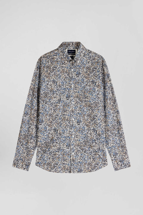 Regular ecru cotton poplin shirt with micro floral print - Image 2