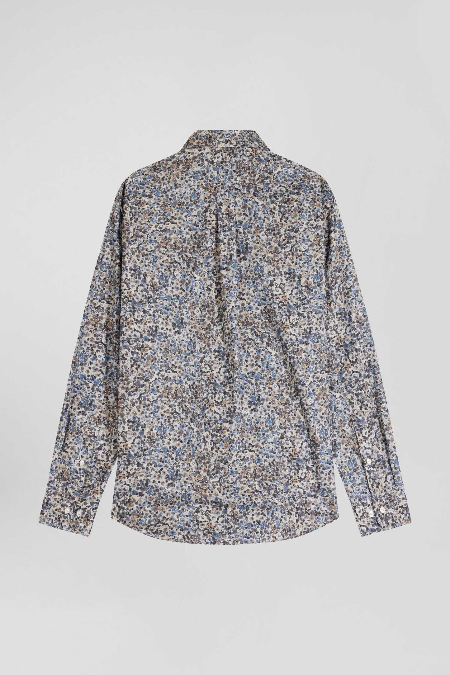 Regular ecru cotton poplin shirt with micro floral print