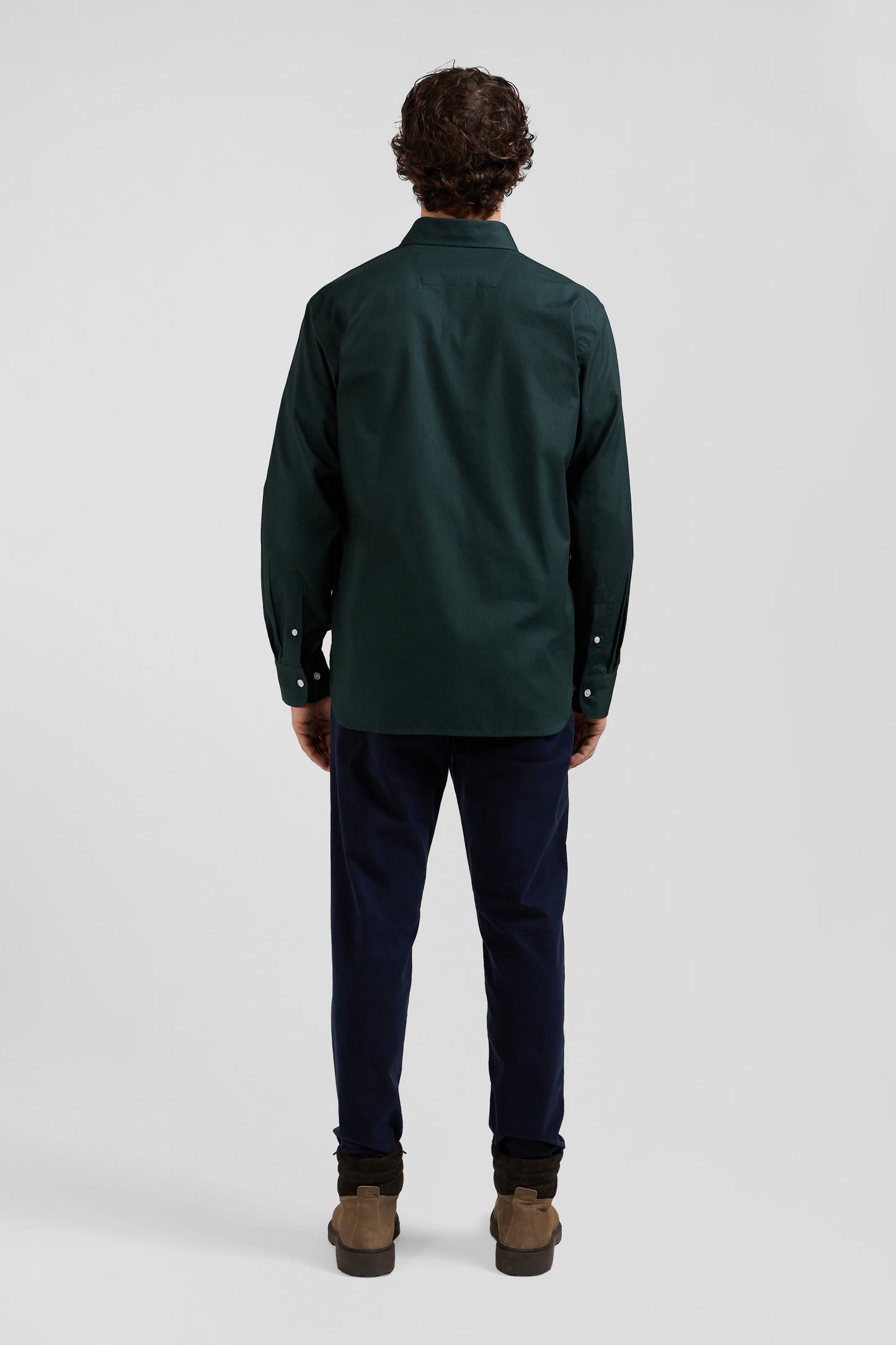 Regular green oxford cotton shirt with striped bow tie detail