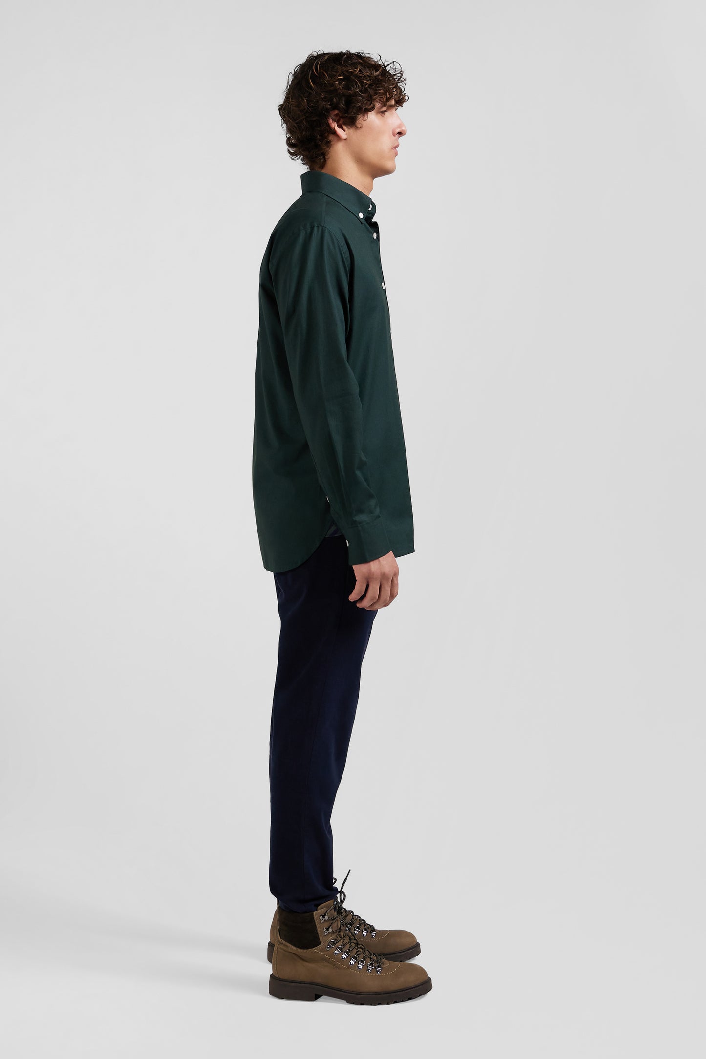 Regular green oxford cotton shirt with striped bow tie detail