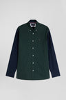 Regular green and navy oxford cotton shirt with back embroidery