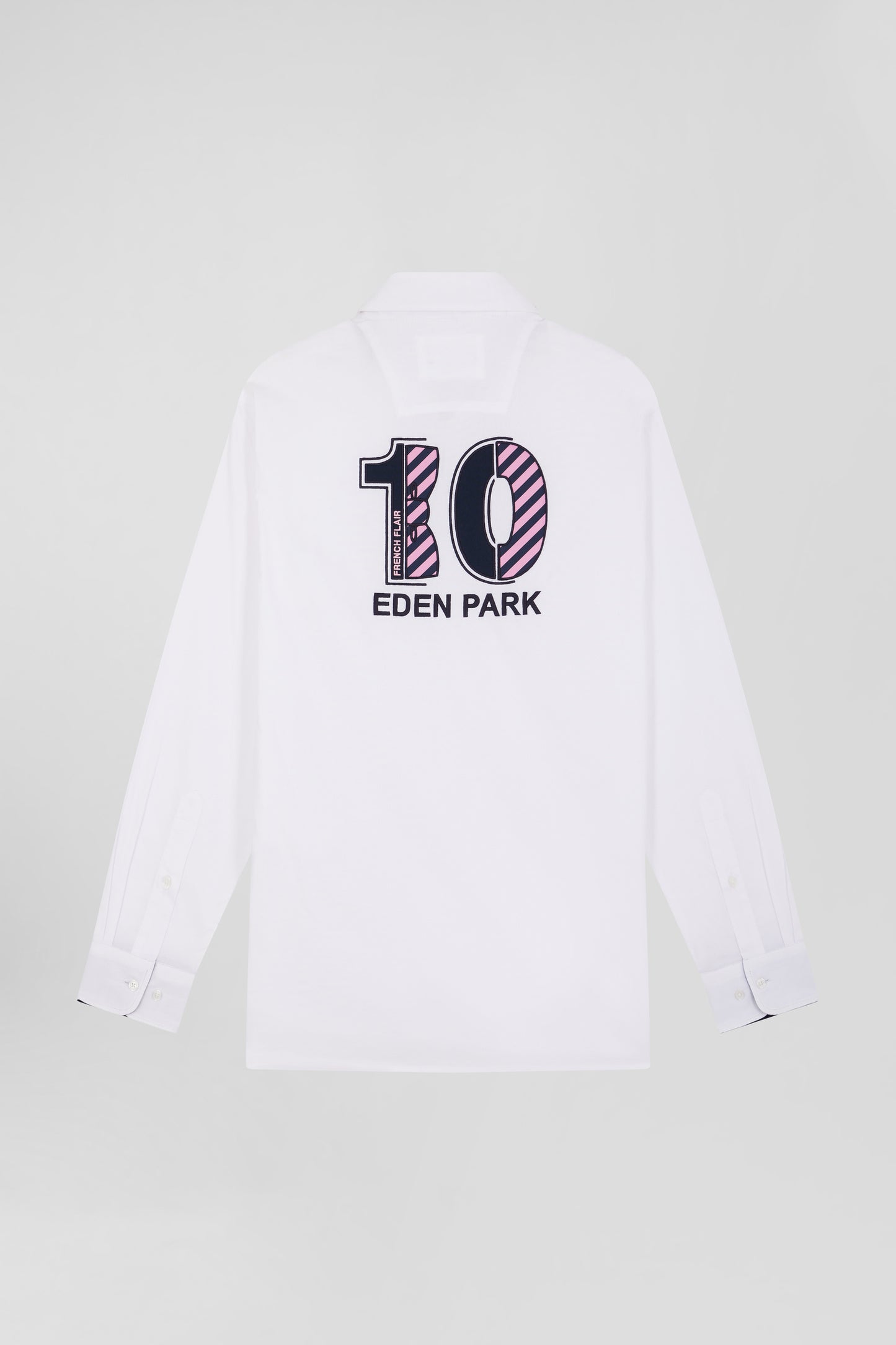 Regular white cotton shirt with back N°10 embroidery