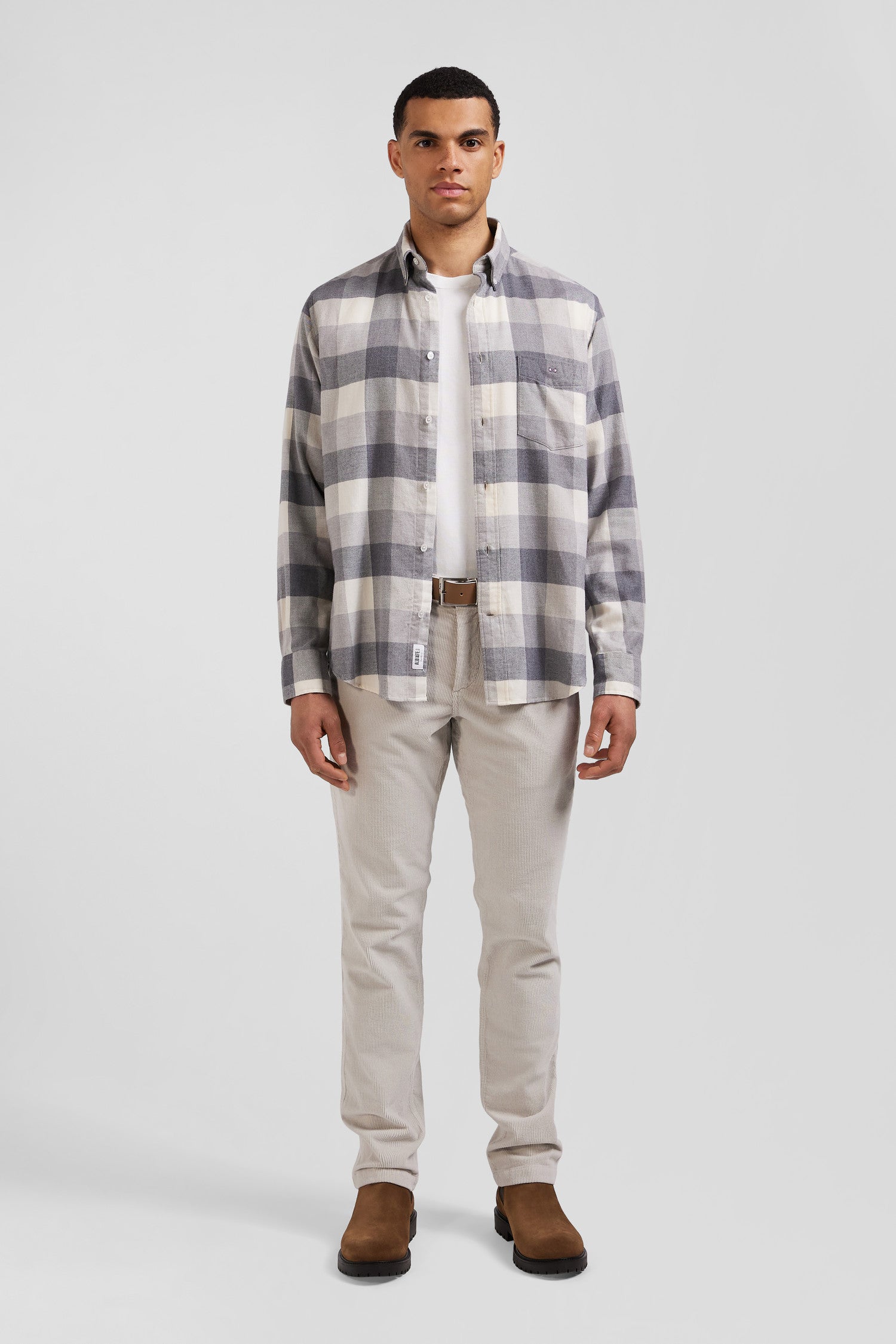 Regular mottled grey checked cotton shirt