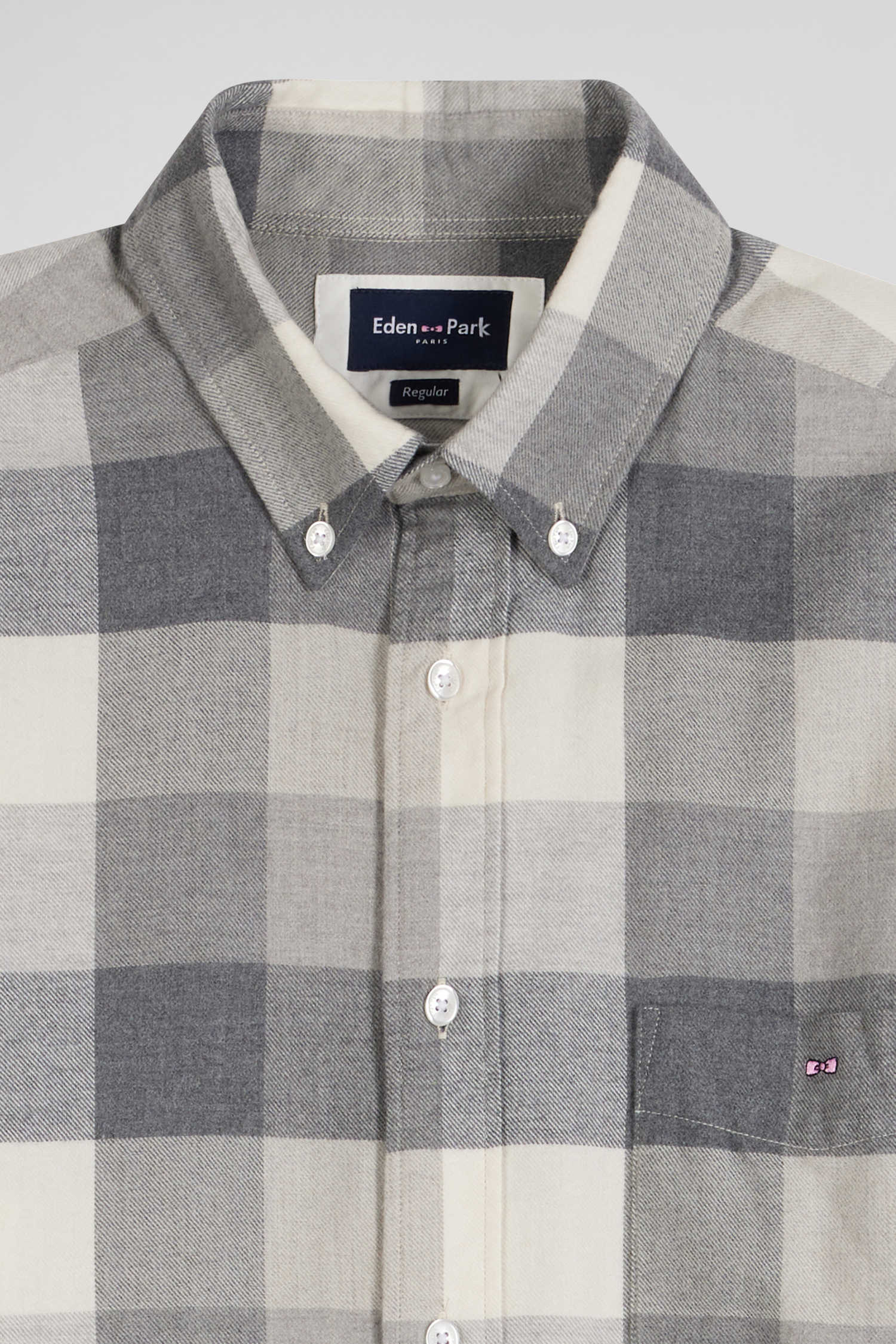 Regular mottled grey checked cotton shirt