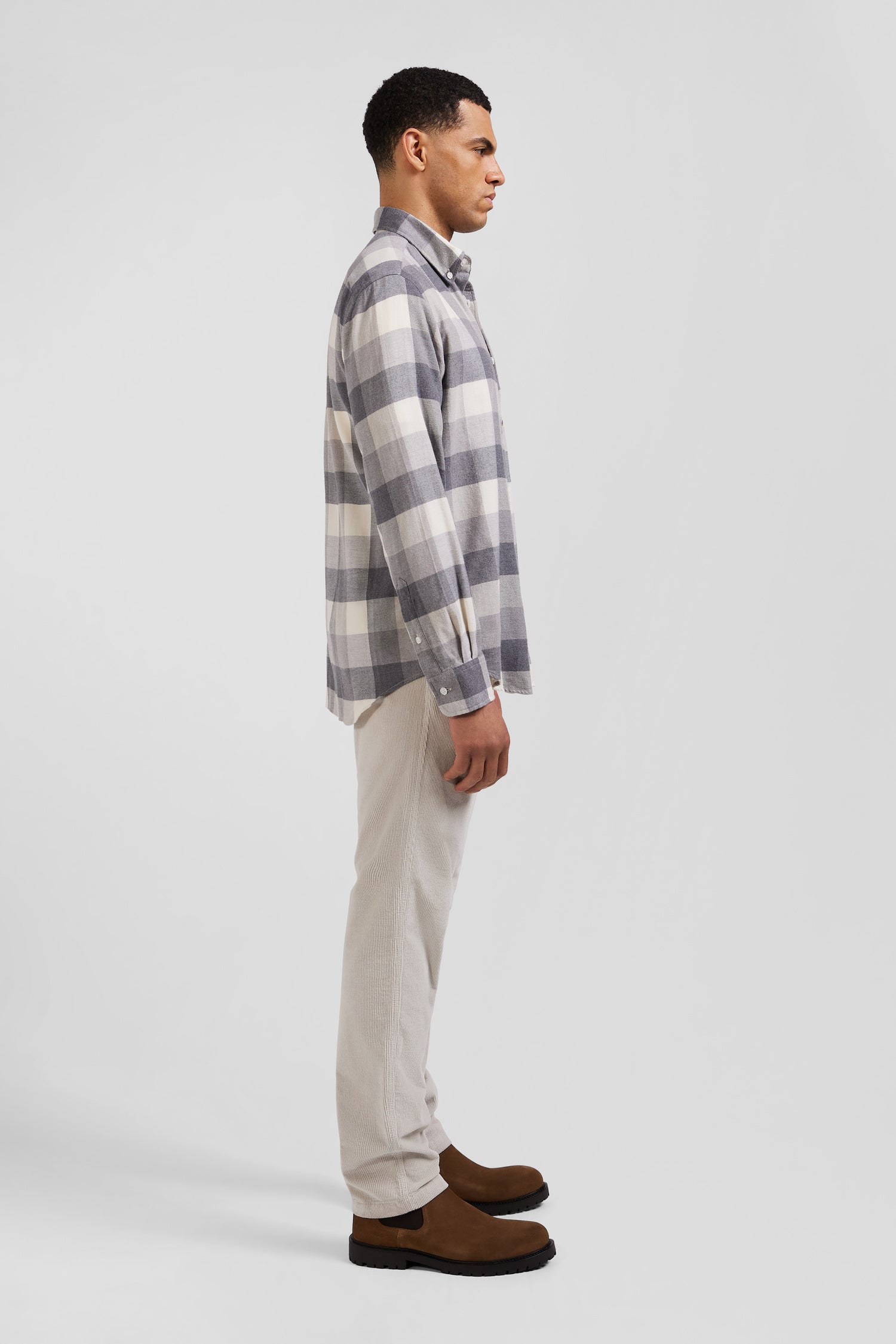 Regular mottled grey checked cotton shirt