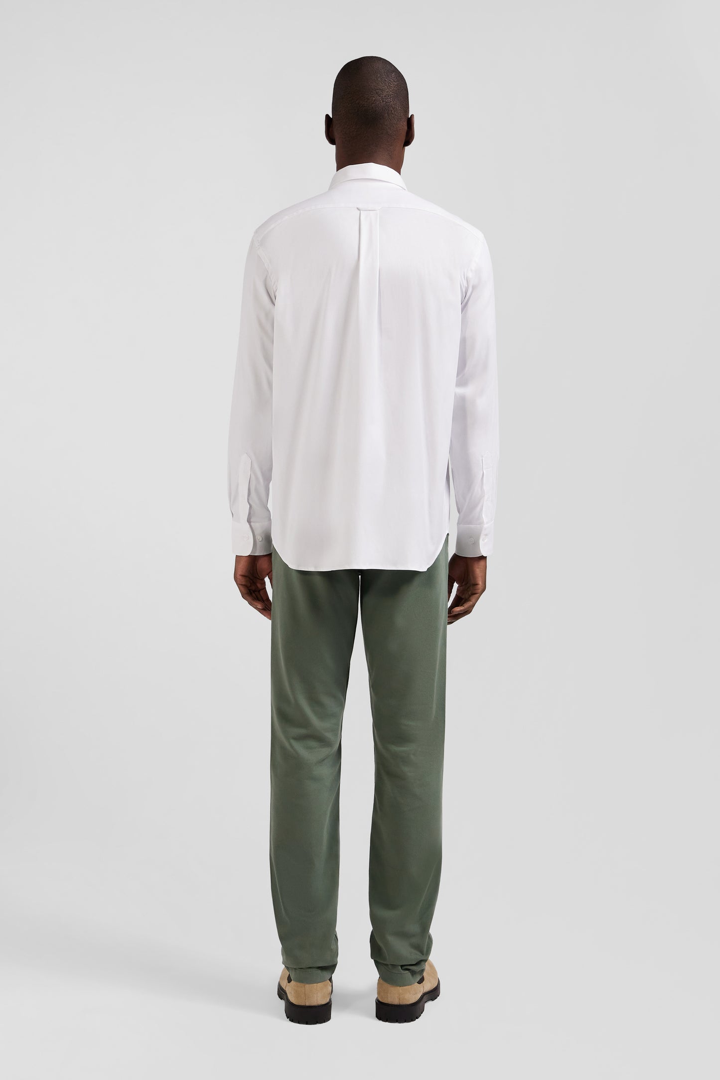 Regular plain white mixed stretch cotton shirt