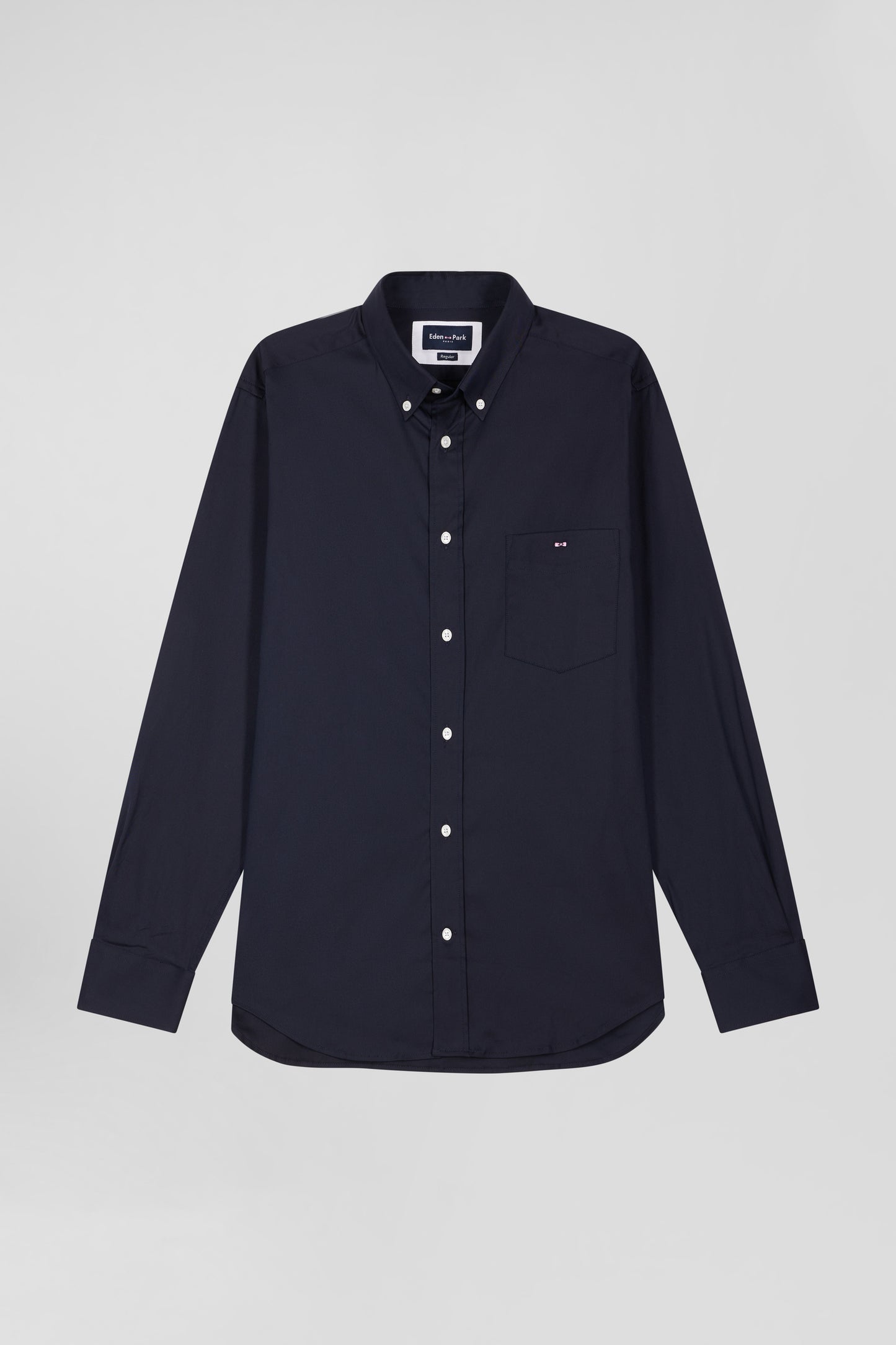 Regular plain navy blue mixed stretch cotton shirt