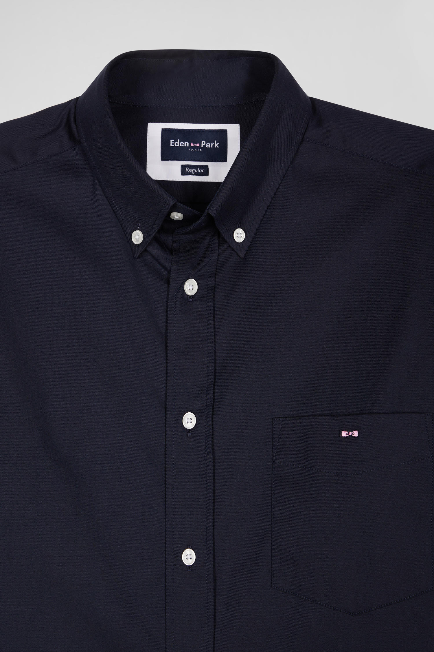 Regular plain navy blue mixed stretch cotton shirt