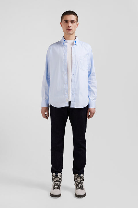 Regular plain sky blue mixed stretch cotton shirt - Image 1