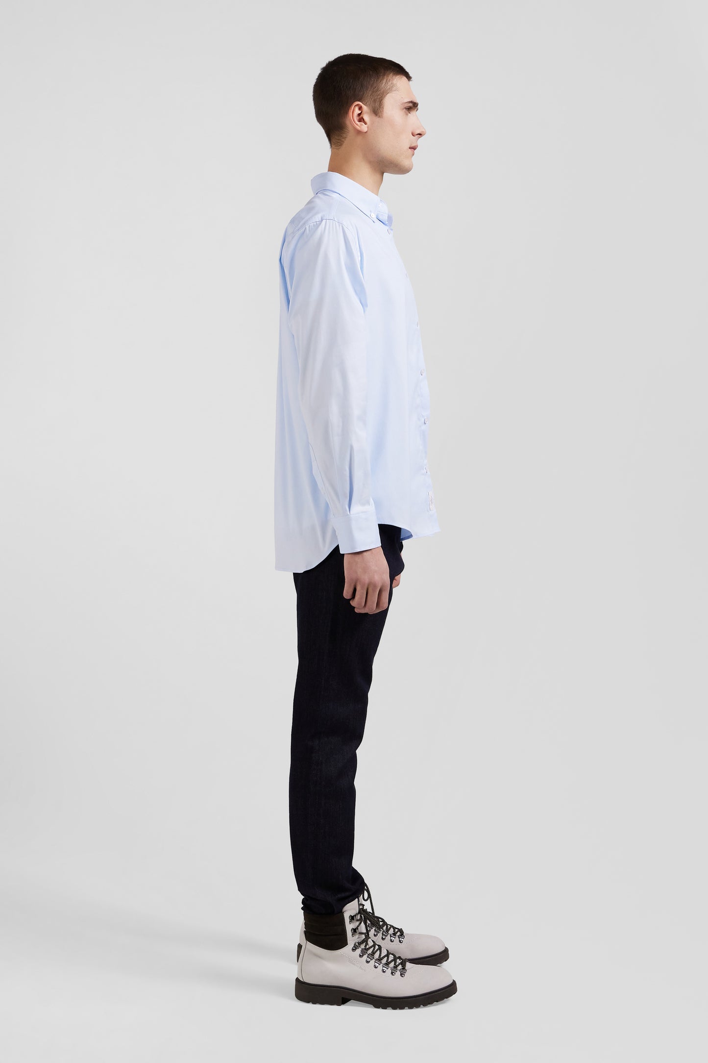 Regular plain sky blue mixed stretch cotton shirt