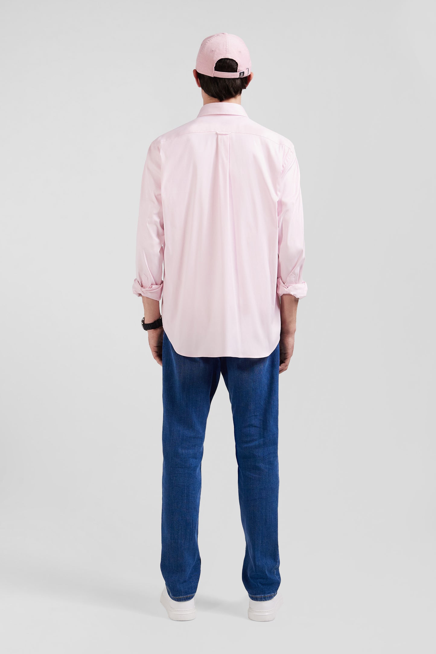 Regular plain pink mixed stretch cotton shirt