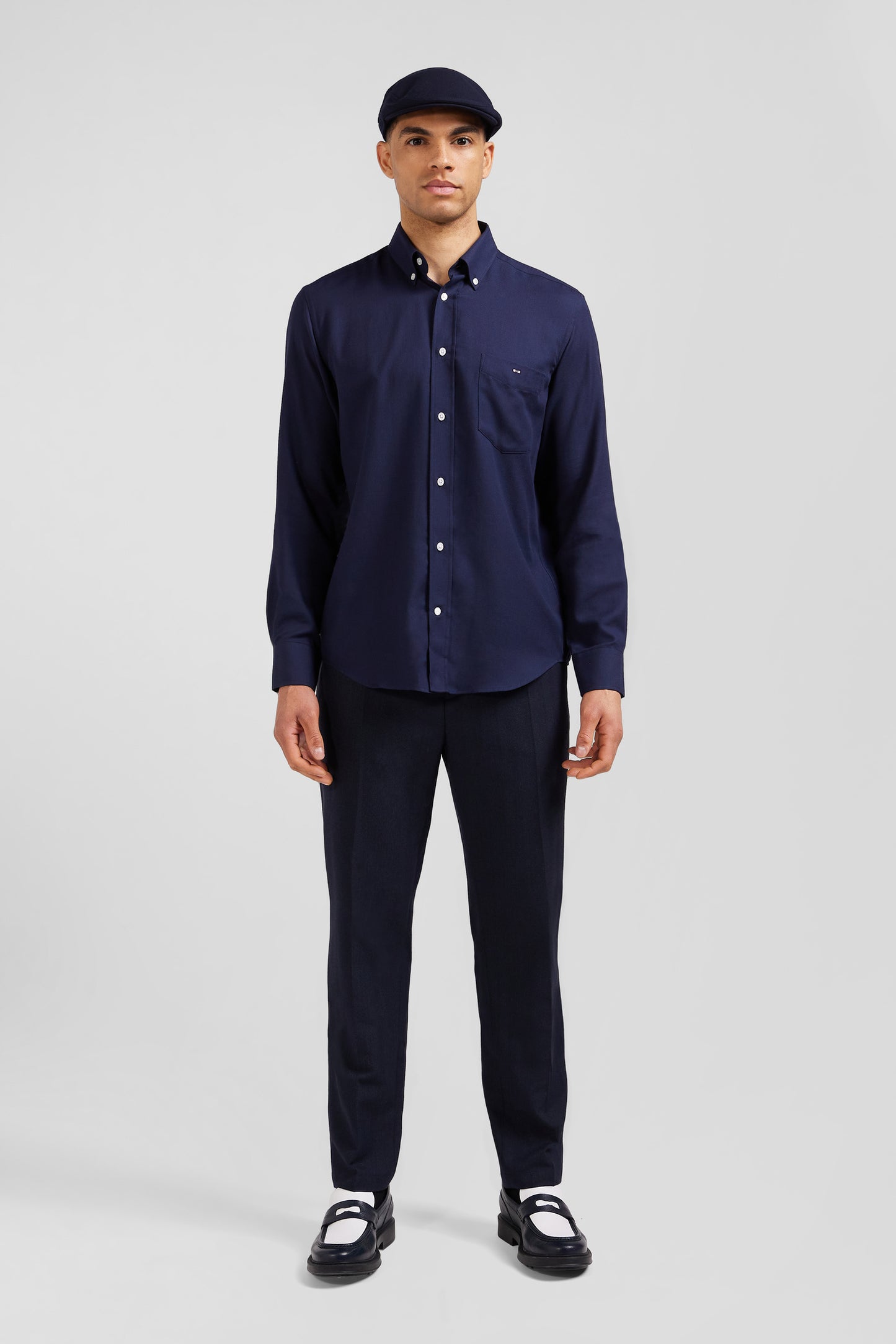 Regular indigo cotton and cashmere twill shirt